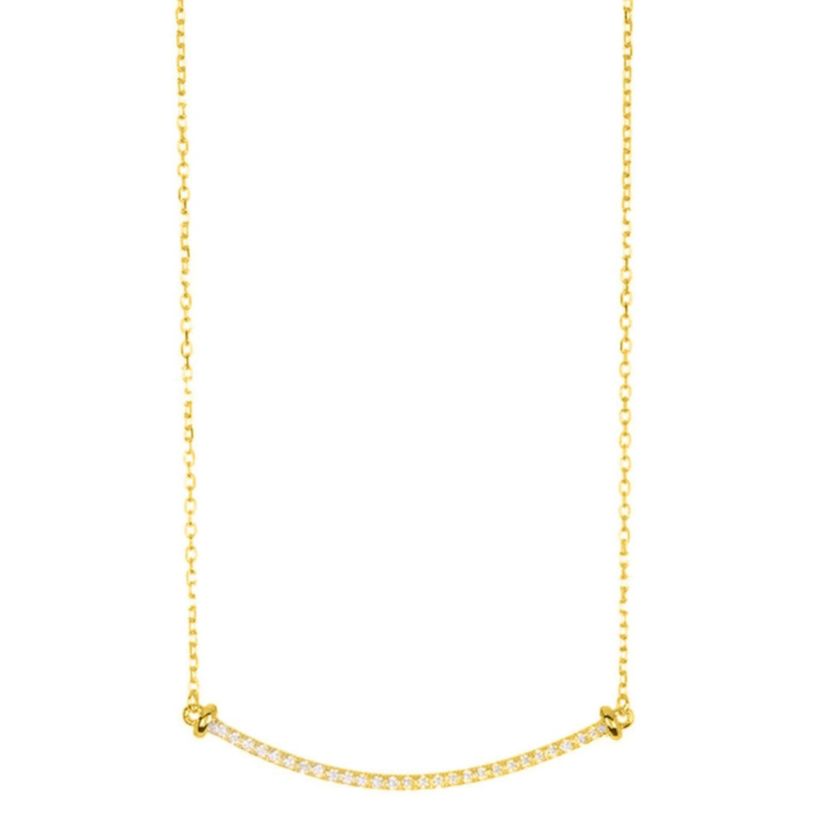 14k Yellow Gold Plated Crystal Curved Bar Necklace
