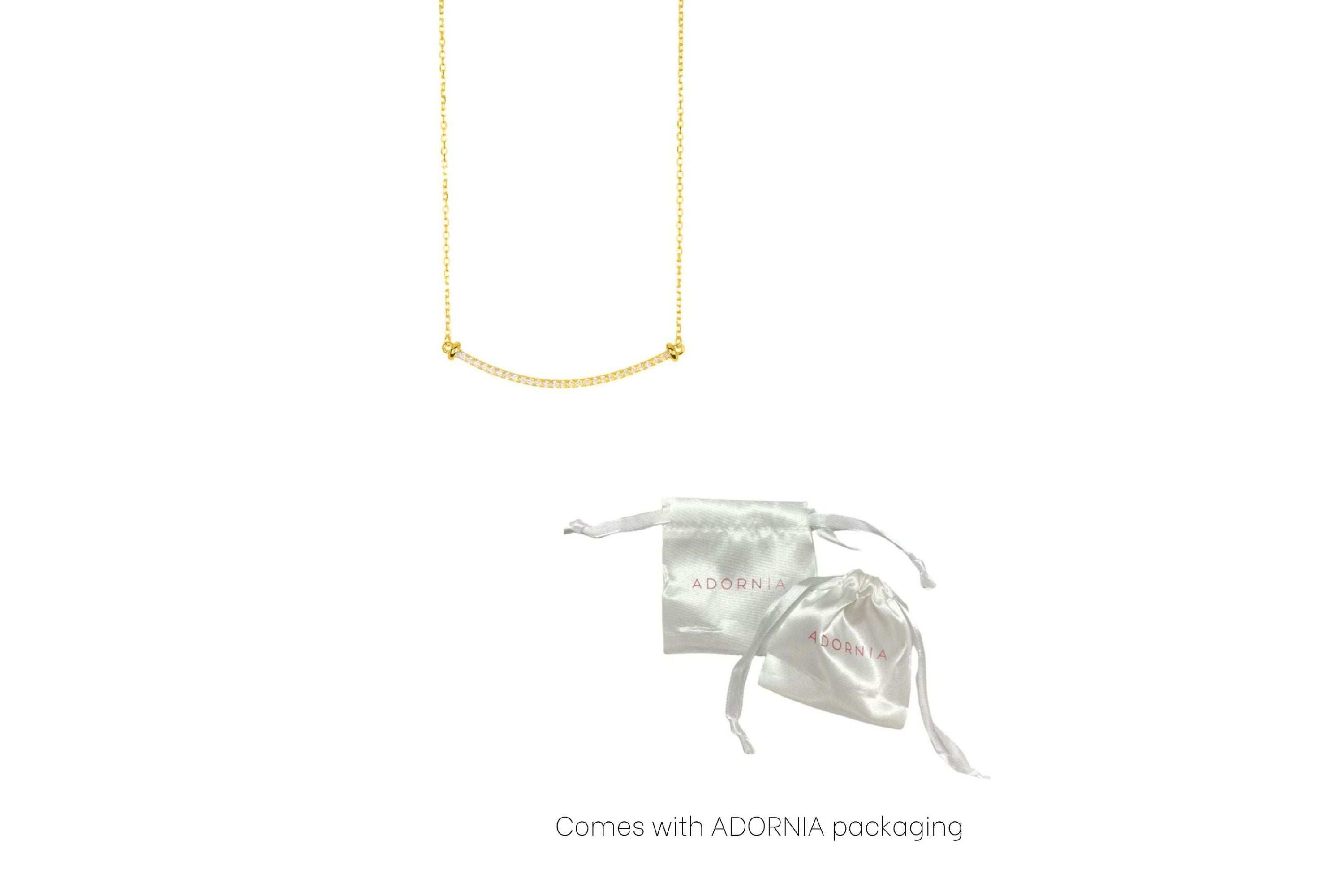 14k Yellow Gold Plated Crystal Curved Bar Necklace
