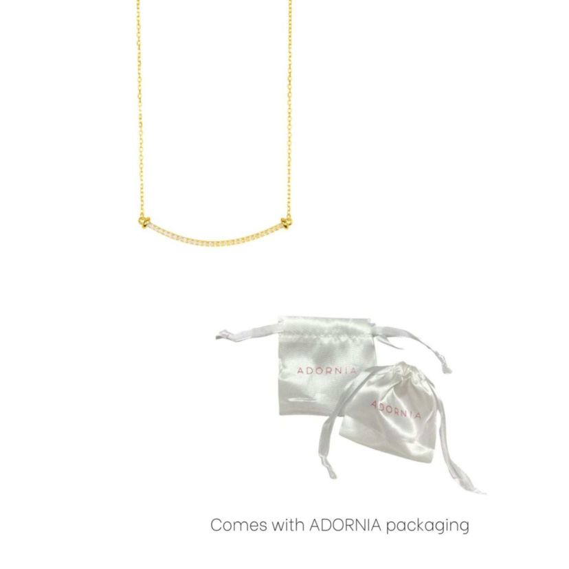 14k Yellow Gold Plated Crystal Curved Bar Necklace