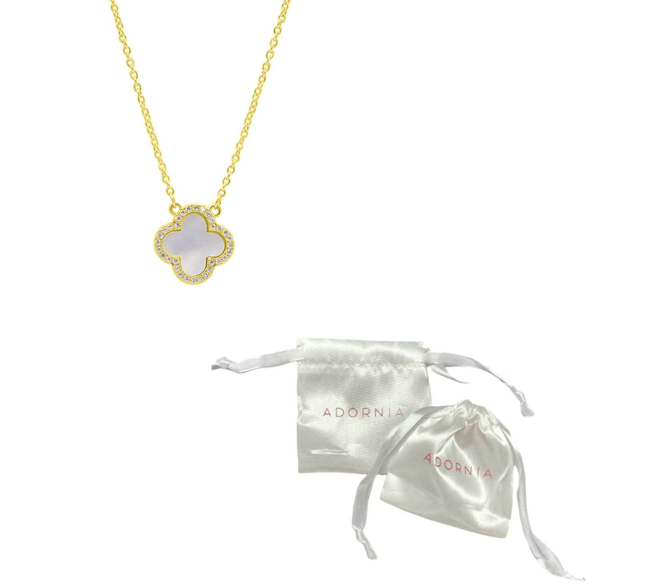 14k Gold Plated Crystal Halo White Mother of Pearl Clover Necklace