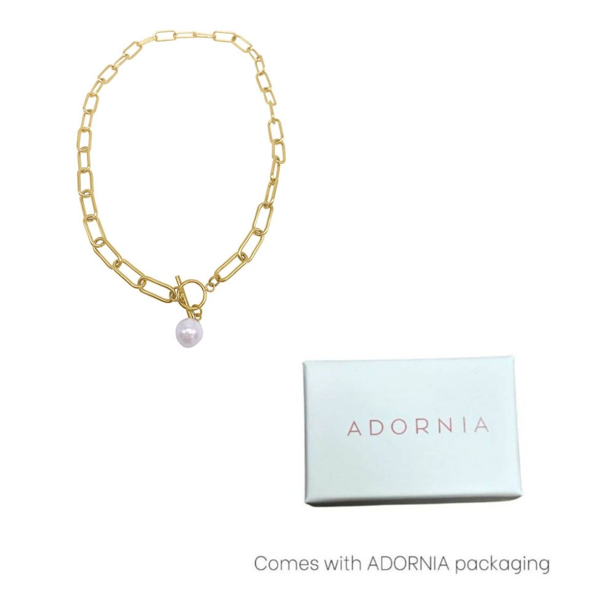 Tarnish Resistant PaperClip Toggle Necklace with Freshwater Pearl