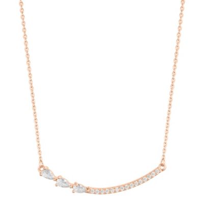 Adornia 14k Rose Gold Plated Curved Bar Pink Pear Necklace