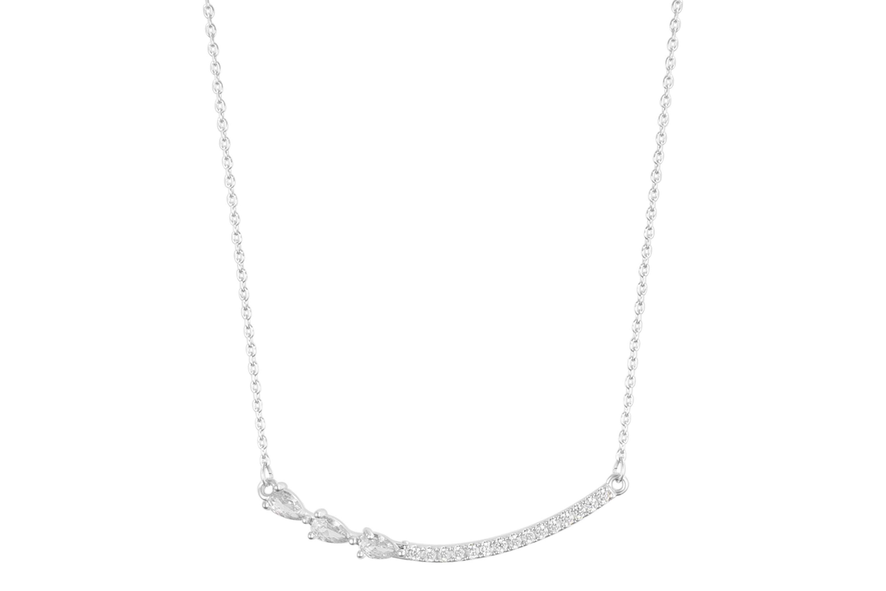 Sterling Silver Plated Curved Bar Pear Necklace