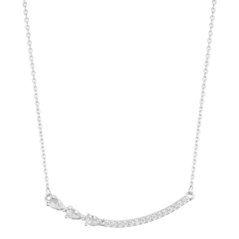 Sterling Silver Plated Curved Bar Pear Necklace