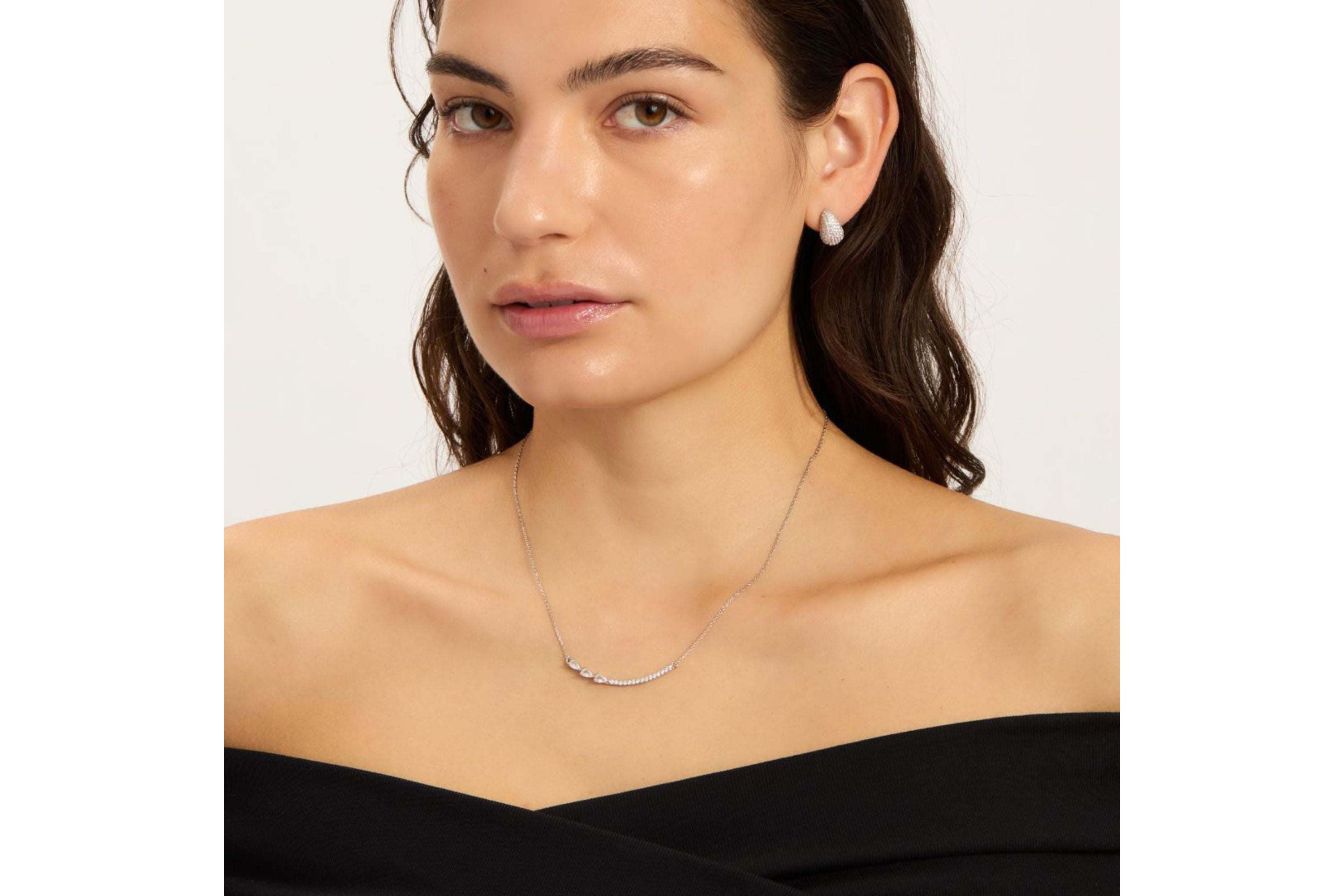 Sterling Silver Plated Curved Bar Pear Necklace