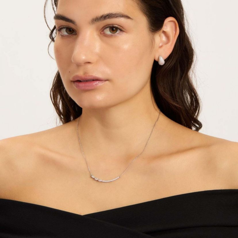 Sterling Silver Plated Curved Bar Pear Necklace