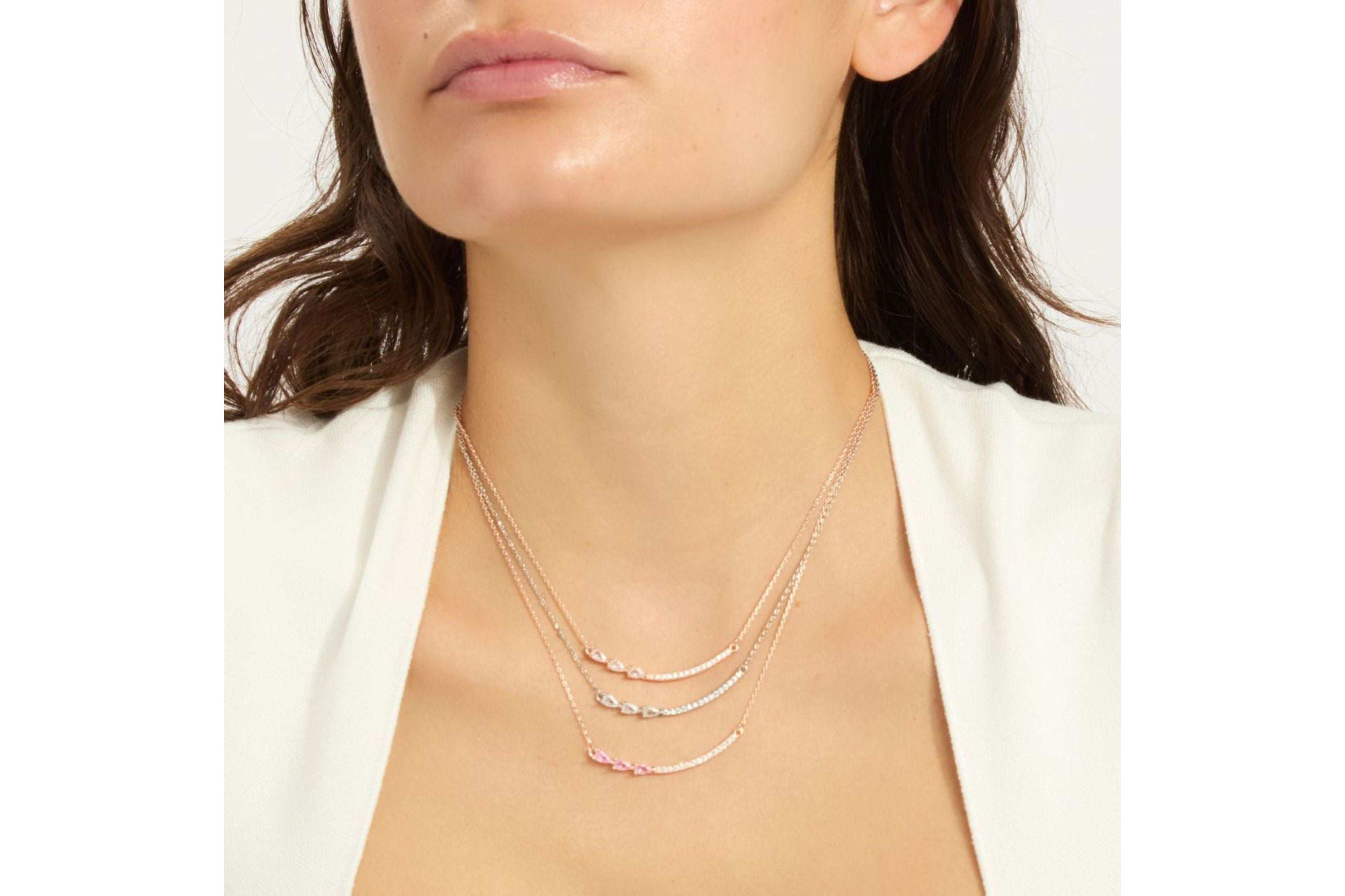 Sterling Silver Plated Curved Bar Pear Necklace