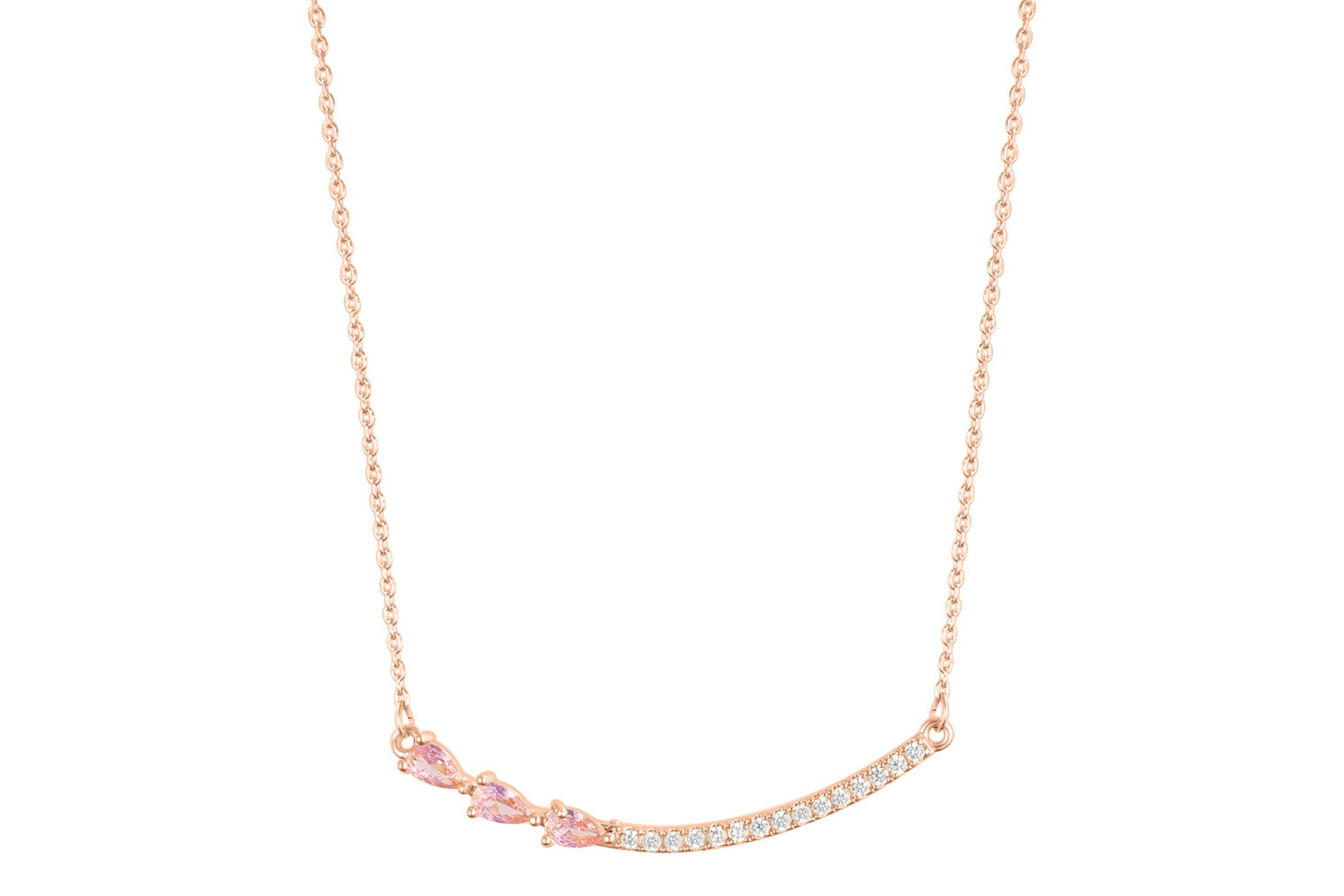 14k Rose Gold Plated Curved Bar Clear Pear Necklace