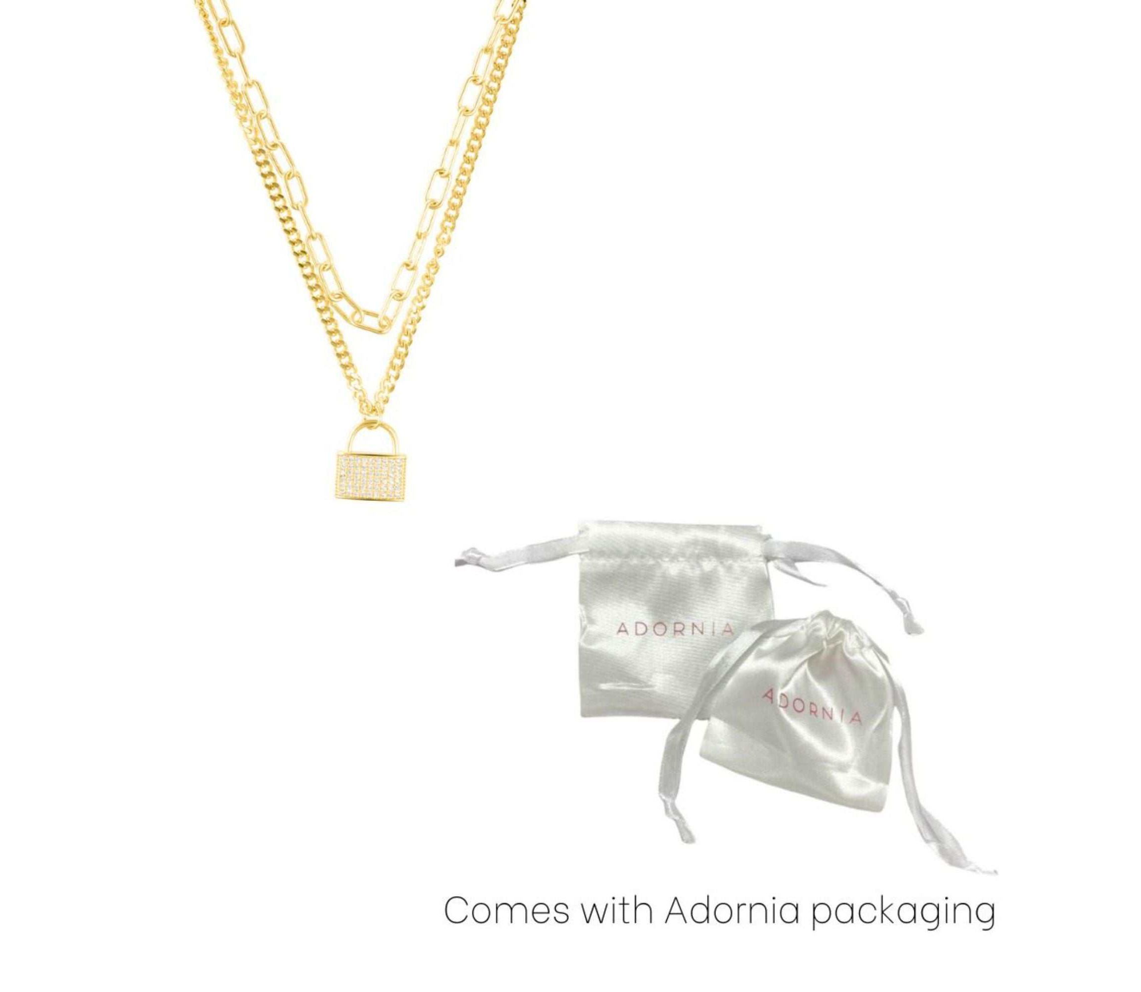 14k Gold Plated Adjustable Layered Chain Crystal Lock Necklace