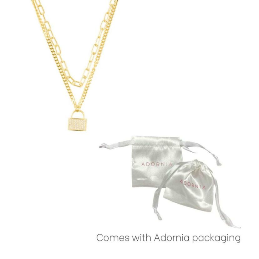 14k Gold Plated Adjustable Layered Chain Crystal Lock Necklace