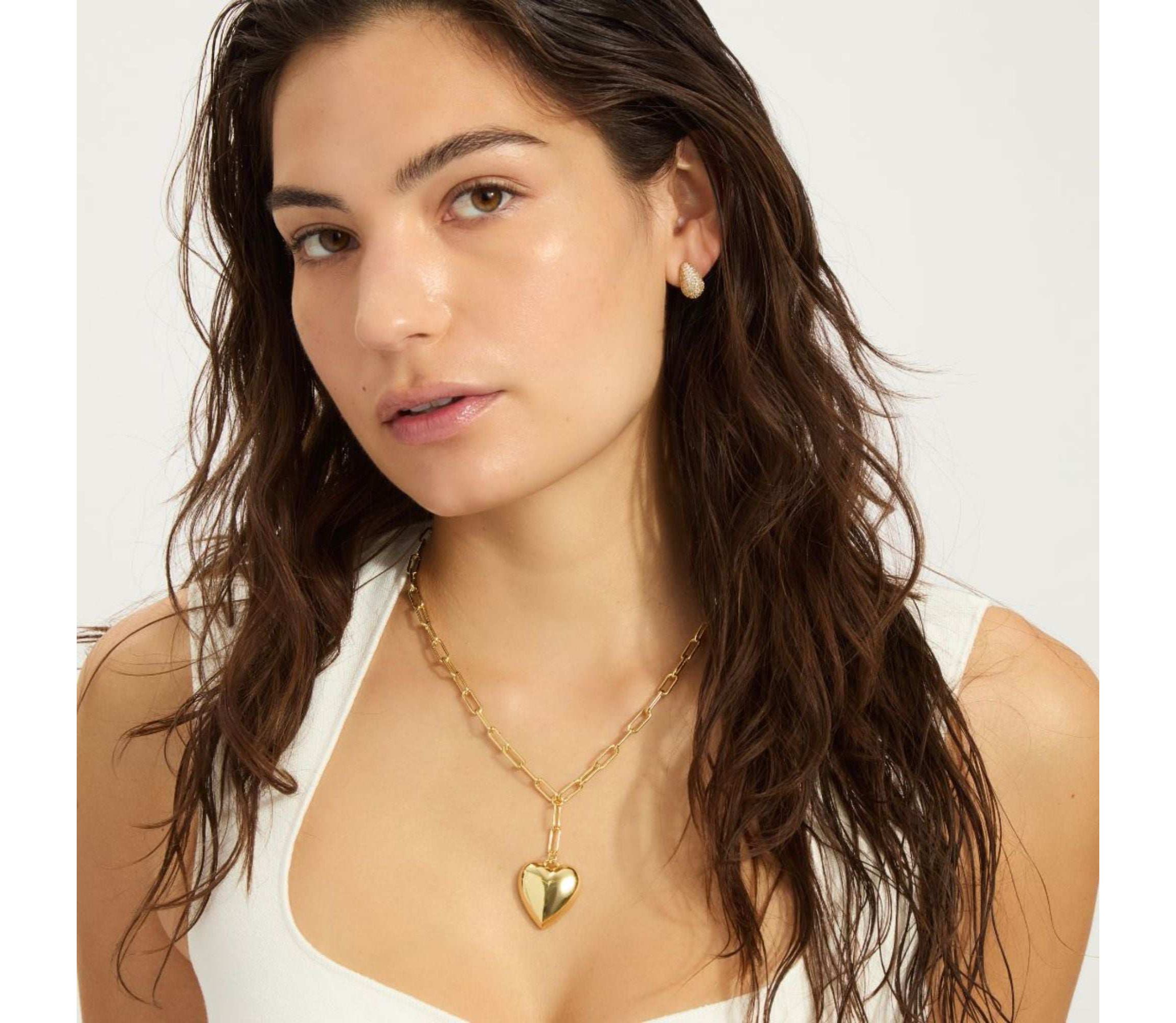 14k Gold Plated Adjustable Oversized Puffy Heart Paper Clip Chain Necklace