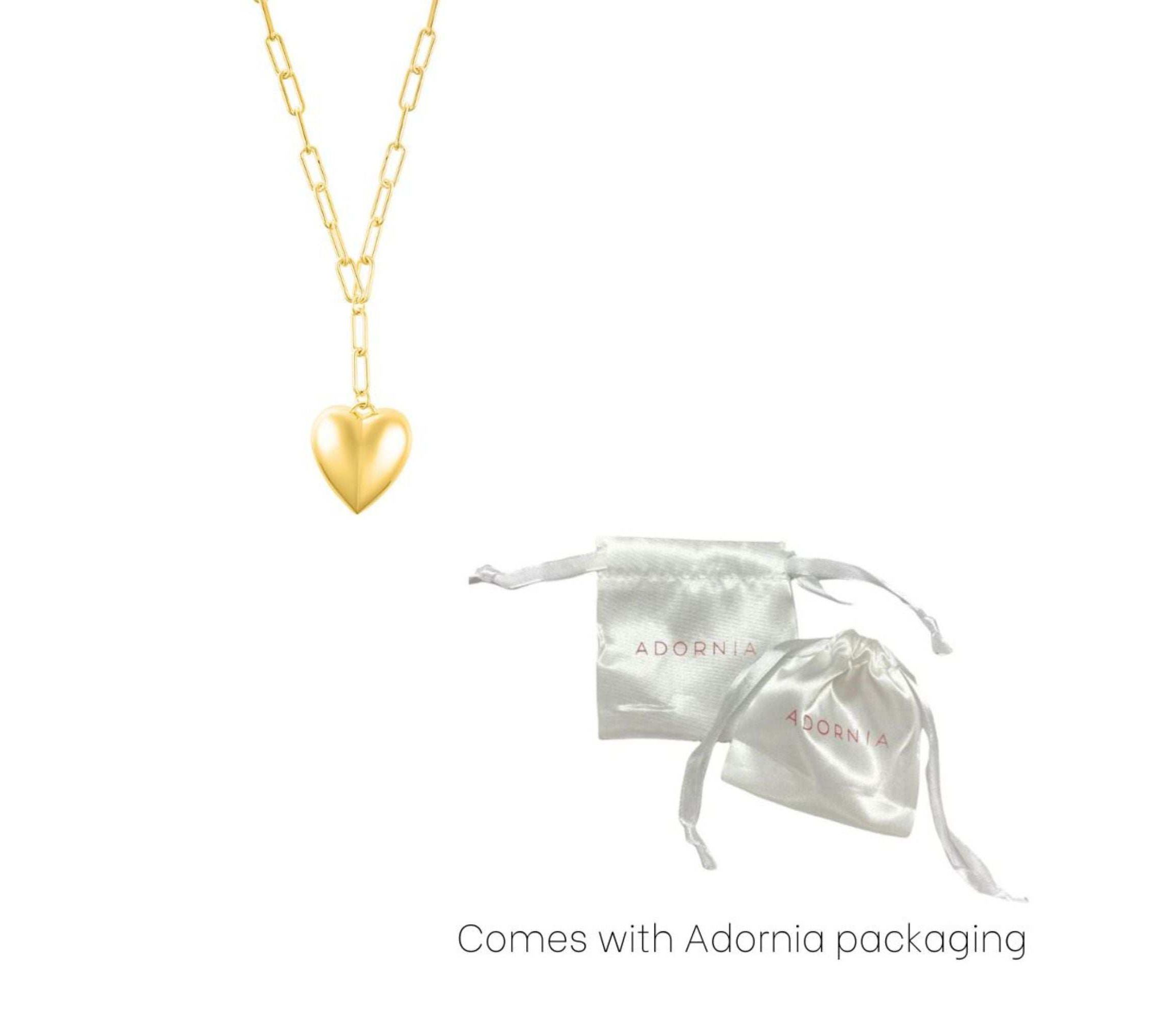 14k Gold Plated Adjustable Oversized Puffy Heart Paper Clip Chain Necklace