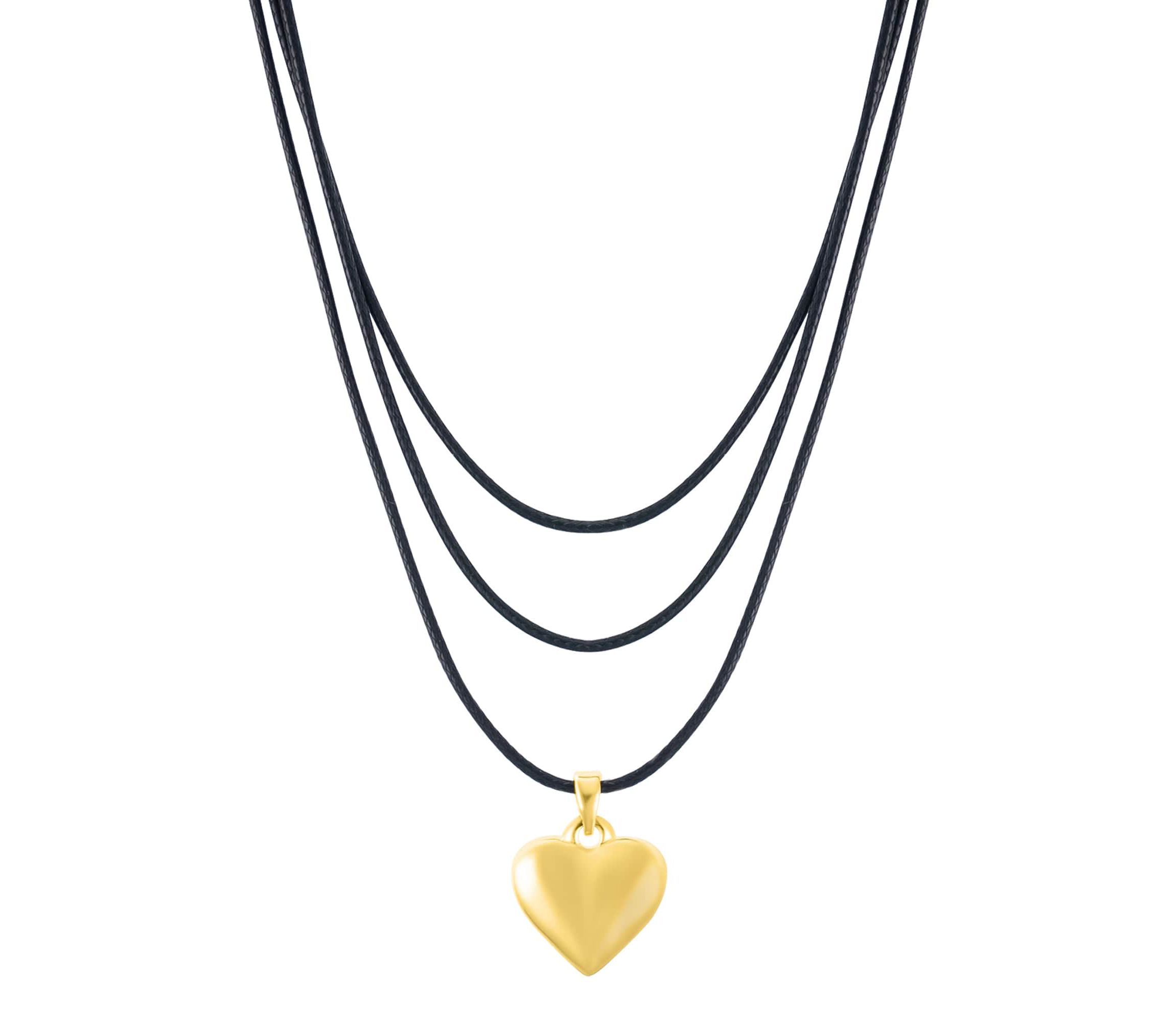 14k Gold Plated Adjustable Puffy Heart with Black Chord Bolo Necklace
