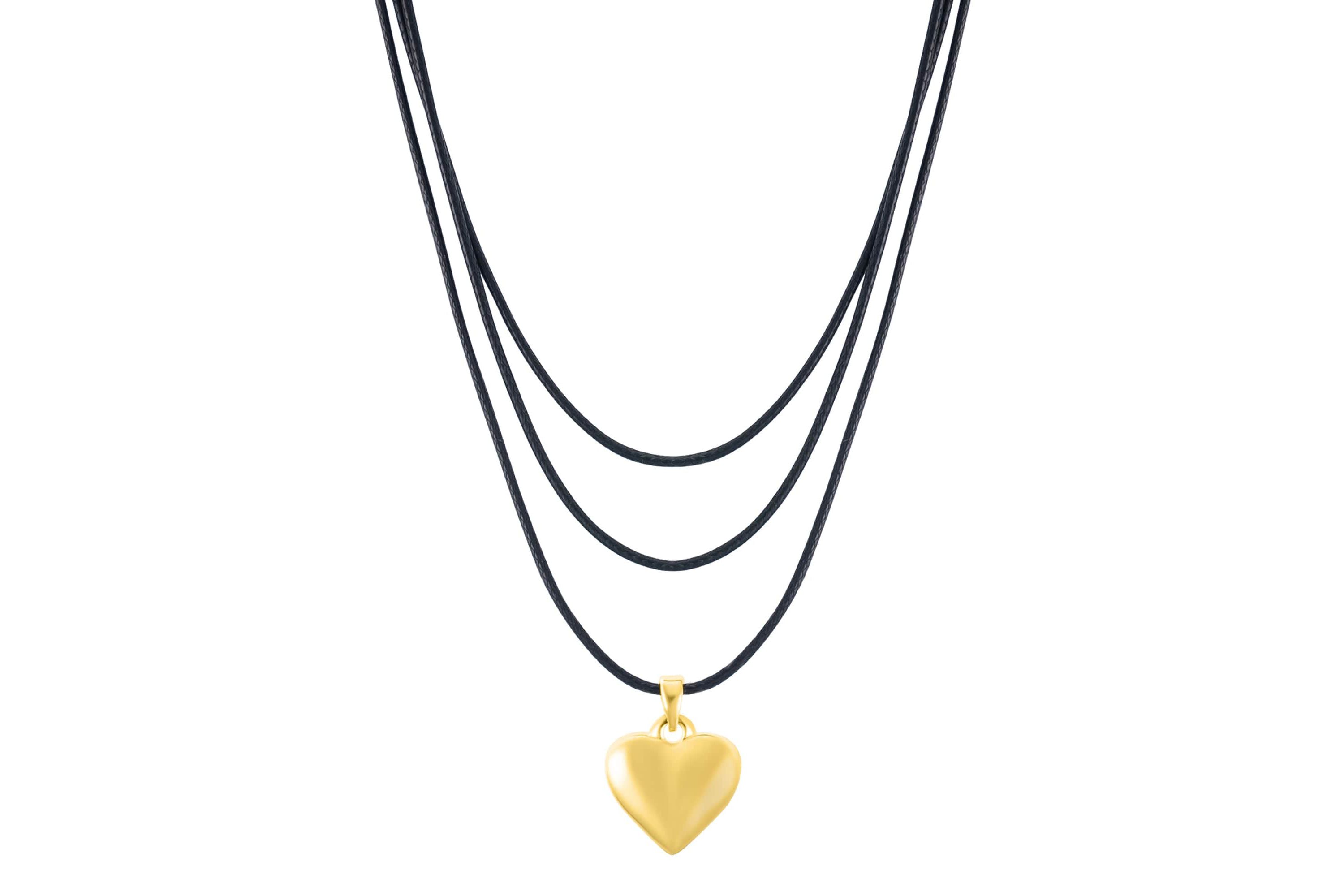 14k Gold Plated Adjustable Puffy Heart with Black Chord Bolo Necklace