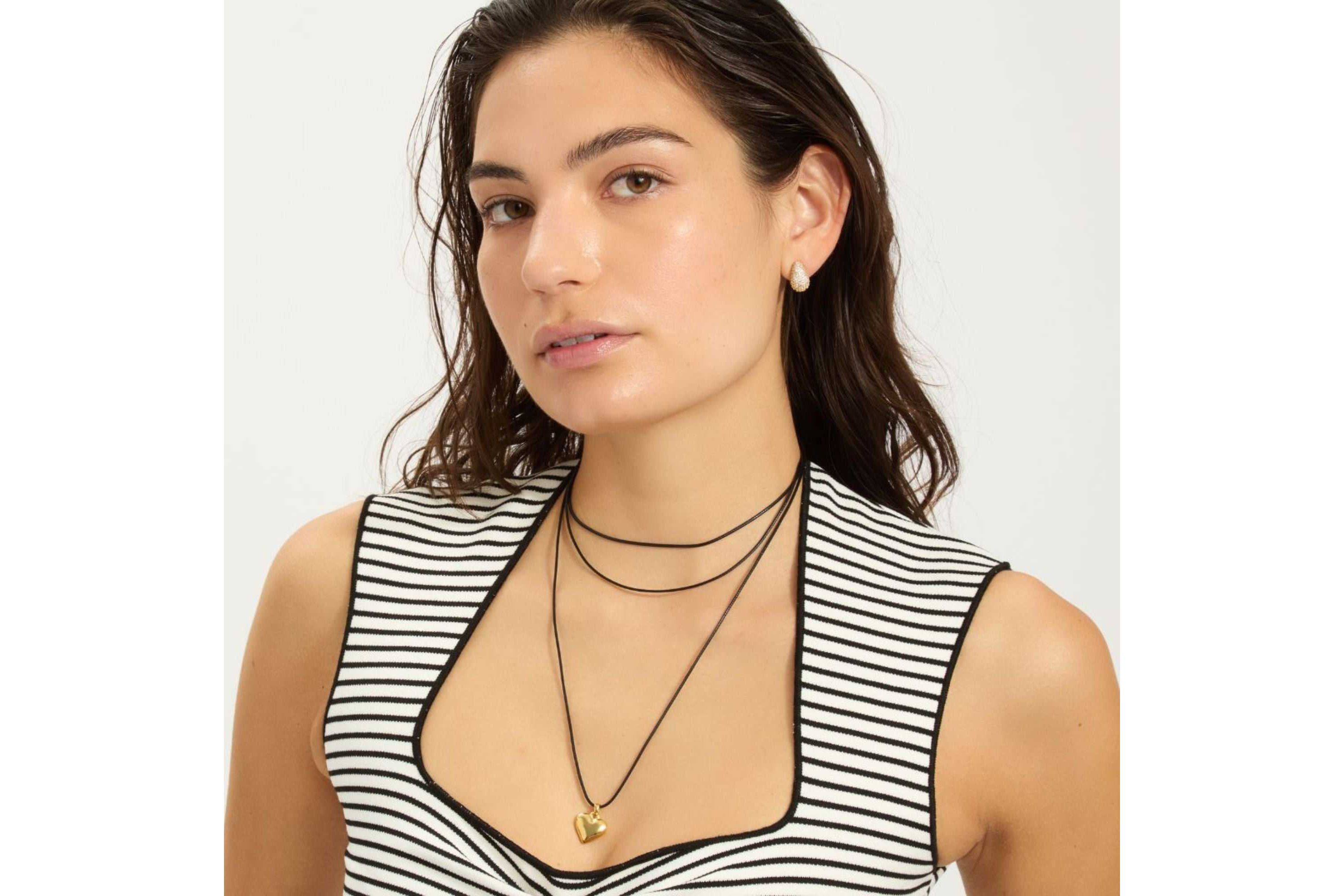 14k Gold Plated Adjustable Puffy Heart with Black Chord Bolo Necklace