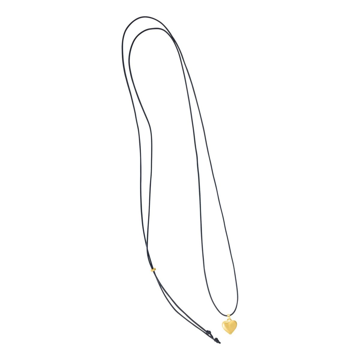 14k Gold Plated Adjustable Puffy Heart with Black Chord Bolo Necklace