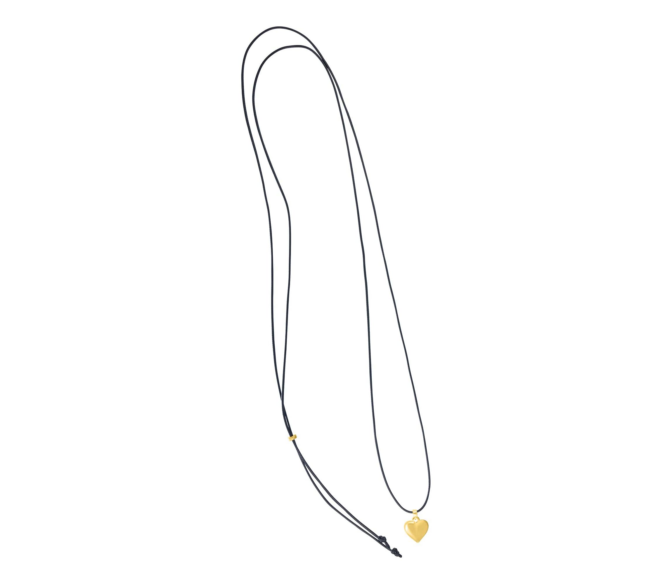 14k Gold Plated Adjustable Puffy Heart with Black Chord Bolo Necklace