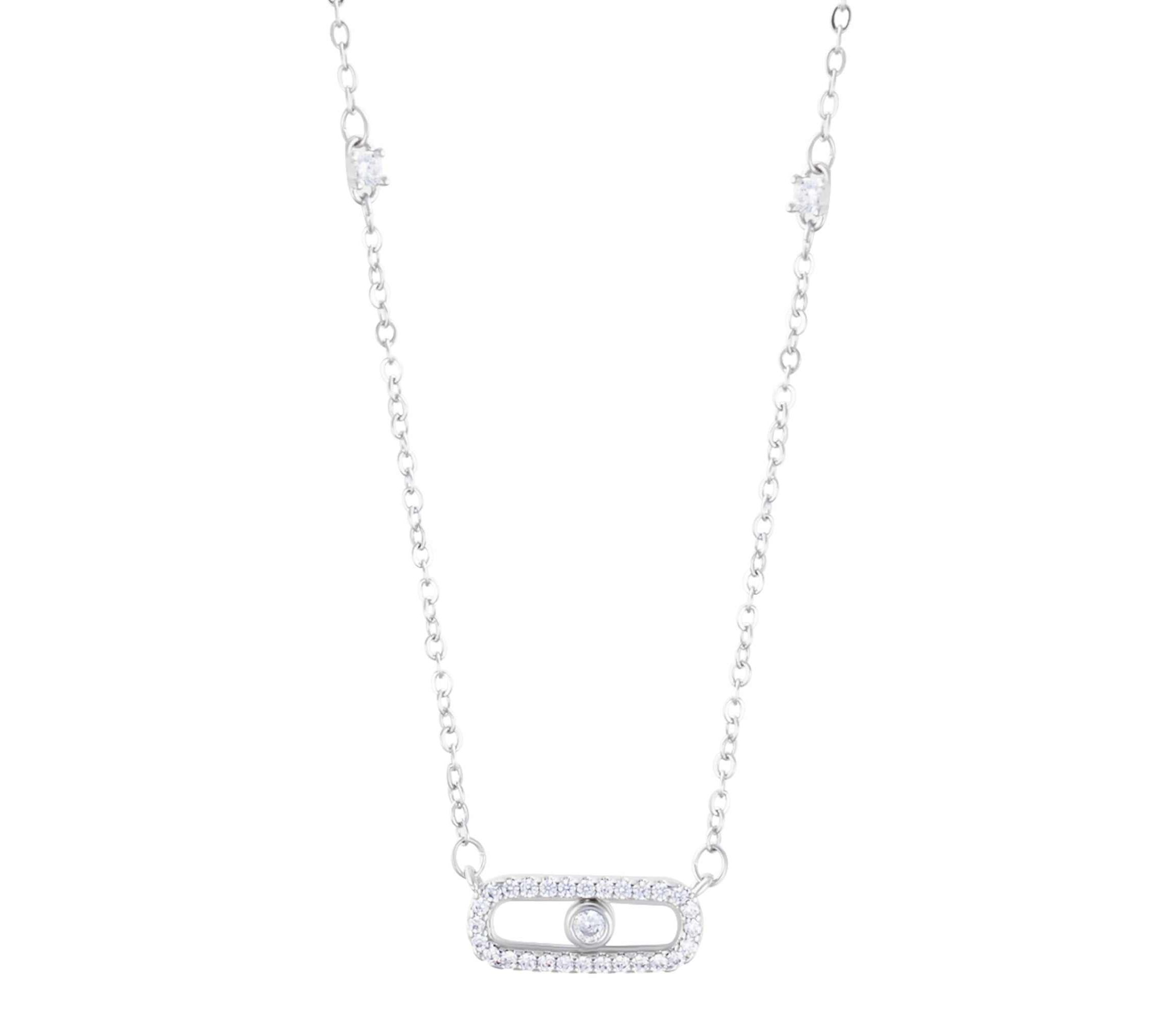 Sterling Silver Plated Adjustable CZ Dancing Stone Necklace