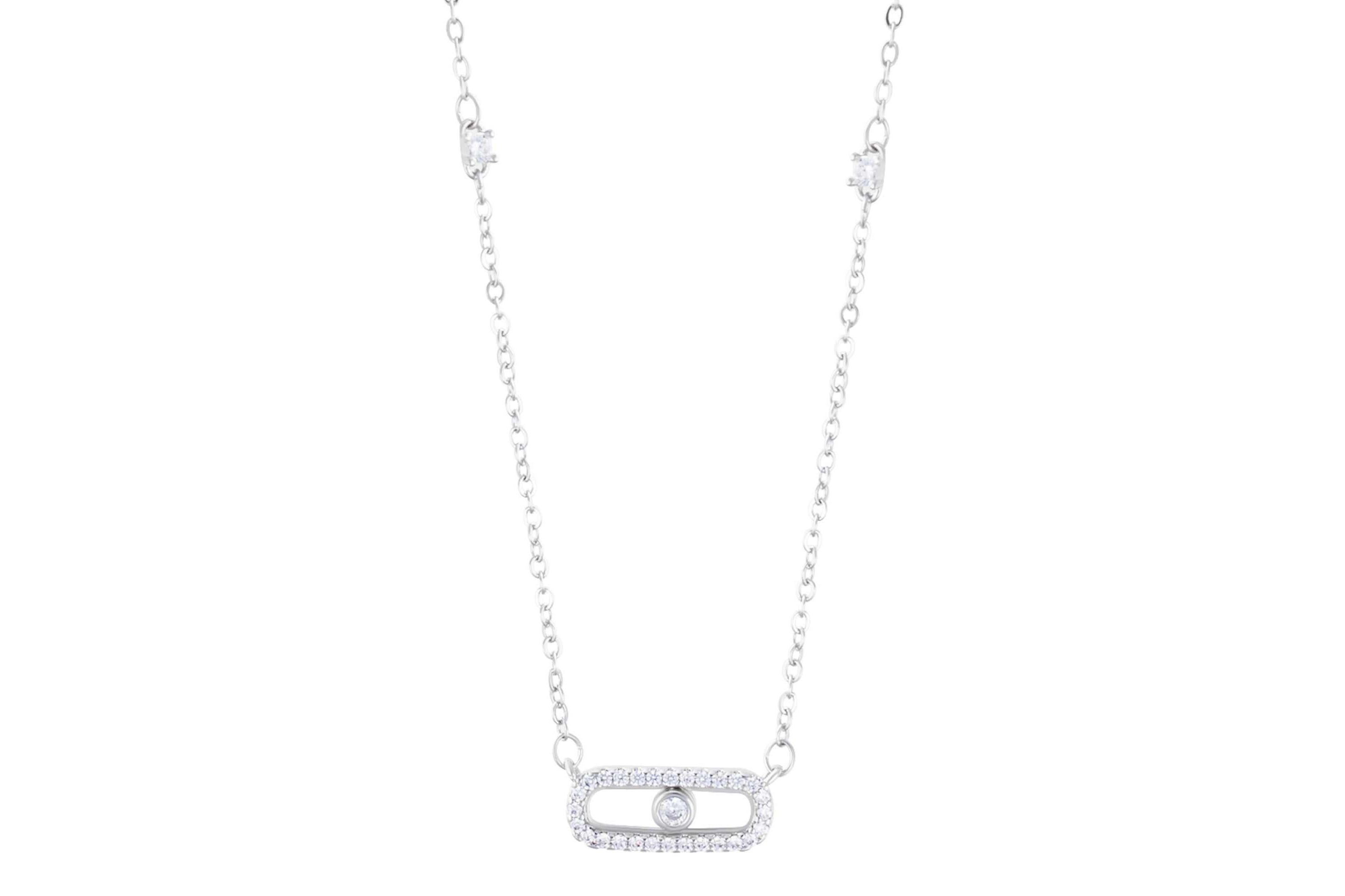 Sterling Silver Plated Adjustable CZ Dancing Stone Necklace