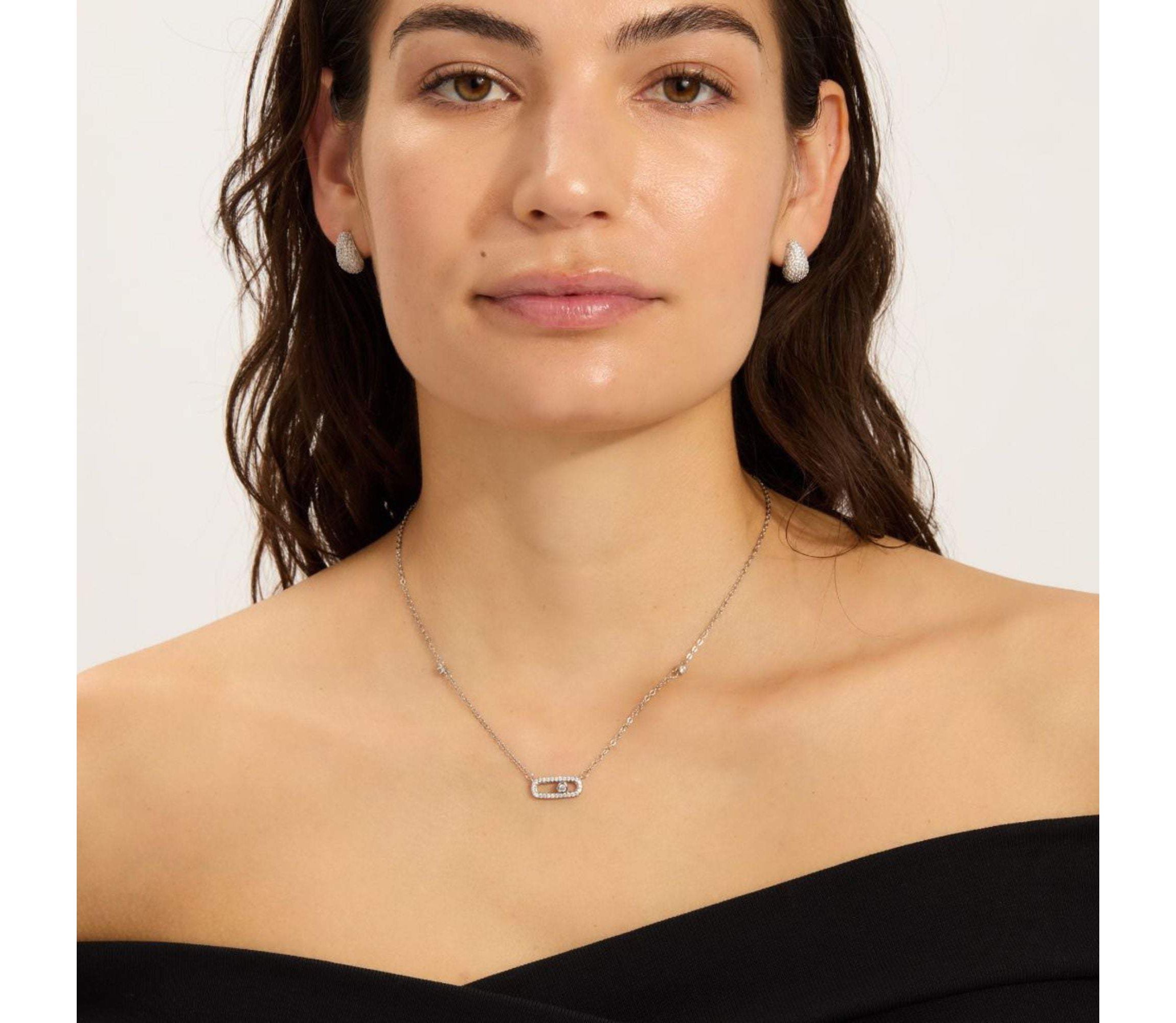 Sterling Silver Plated Adjustable CZ Dancing Stone Necklace
