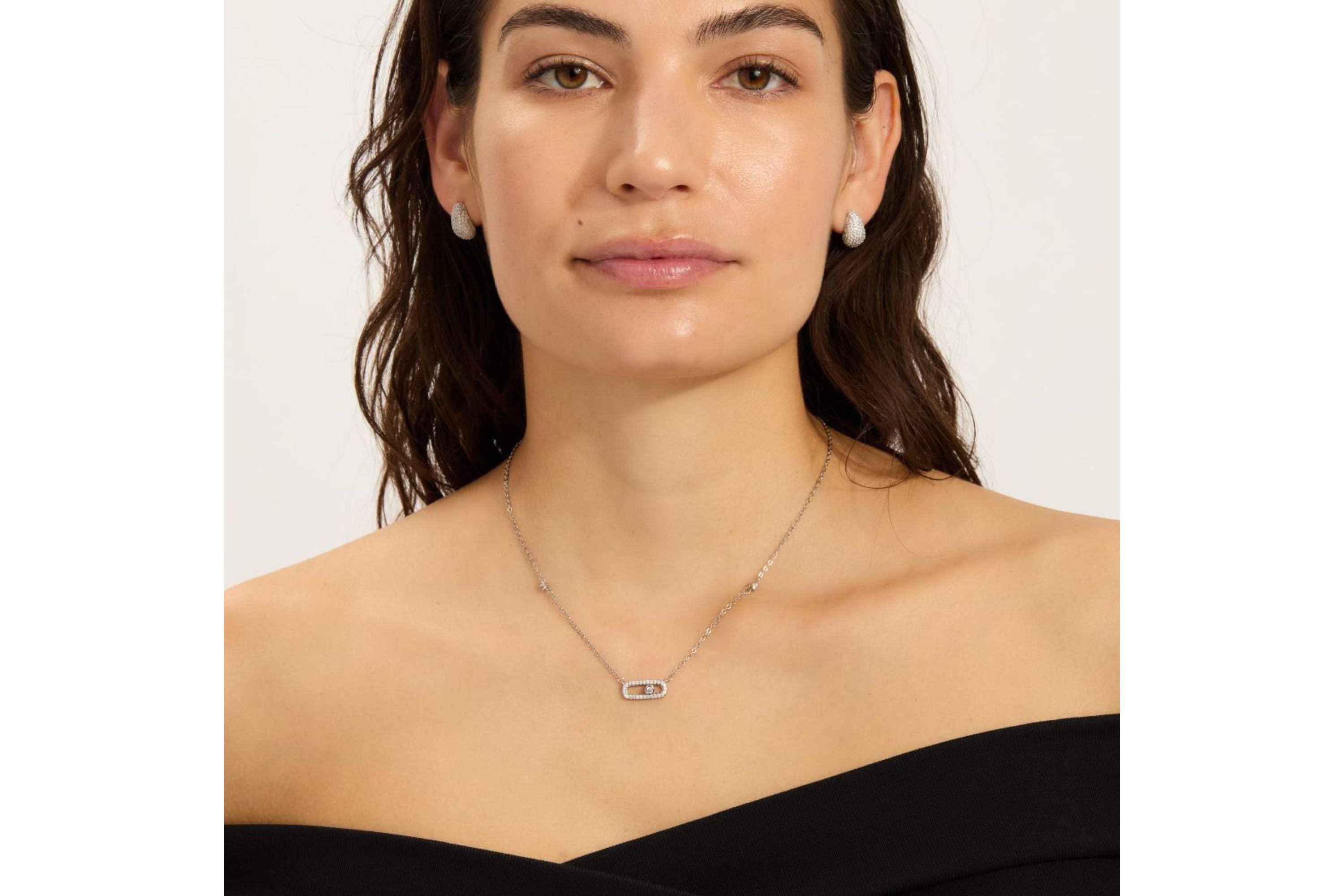 Sterling Silver Plated Adjustable CZ Dancing Stone Necklace