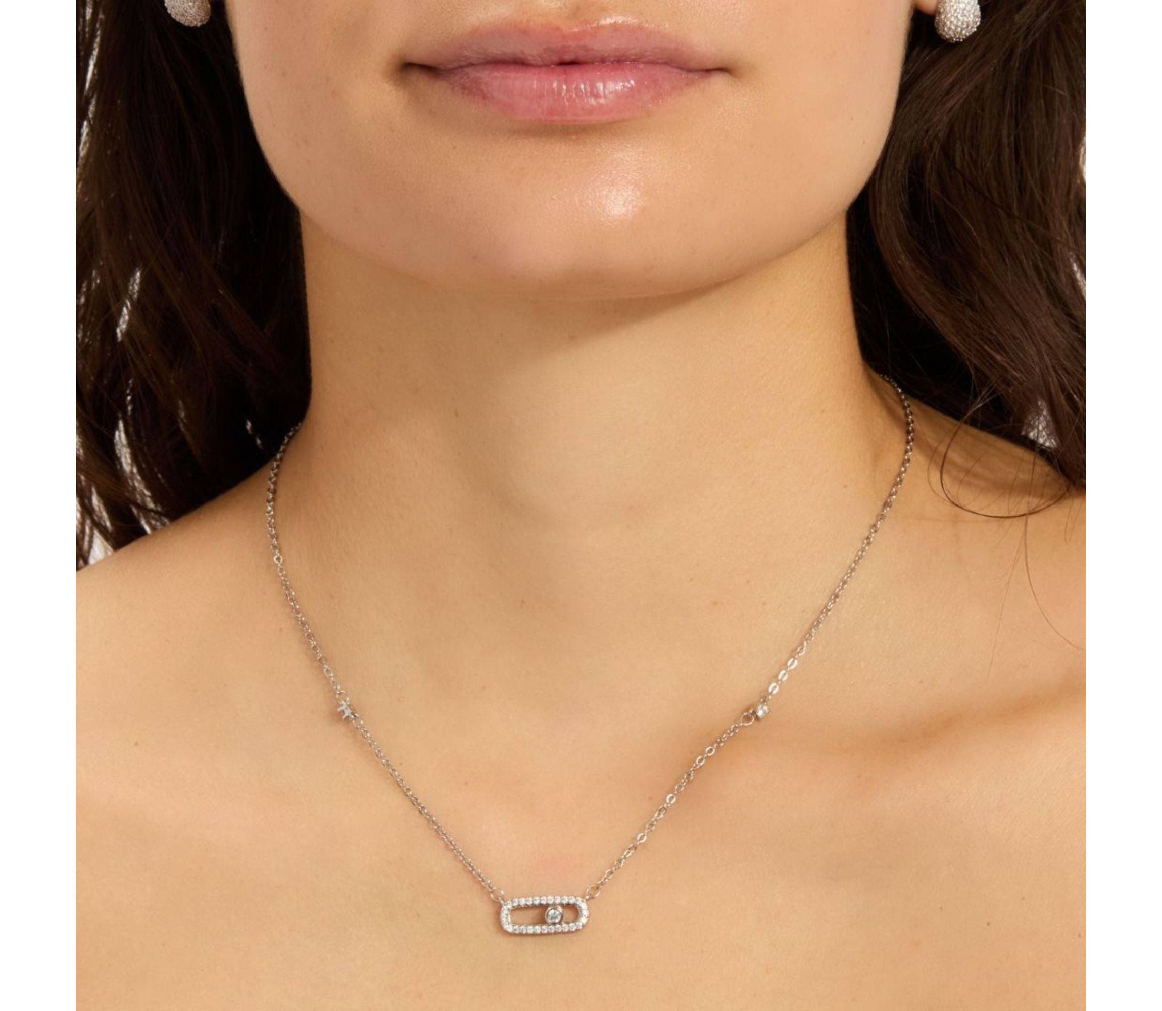 Sterling Silver Plated Adjustable CZ Dancing Stone Necklace