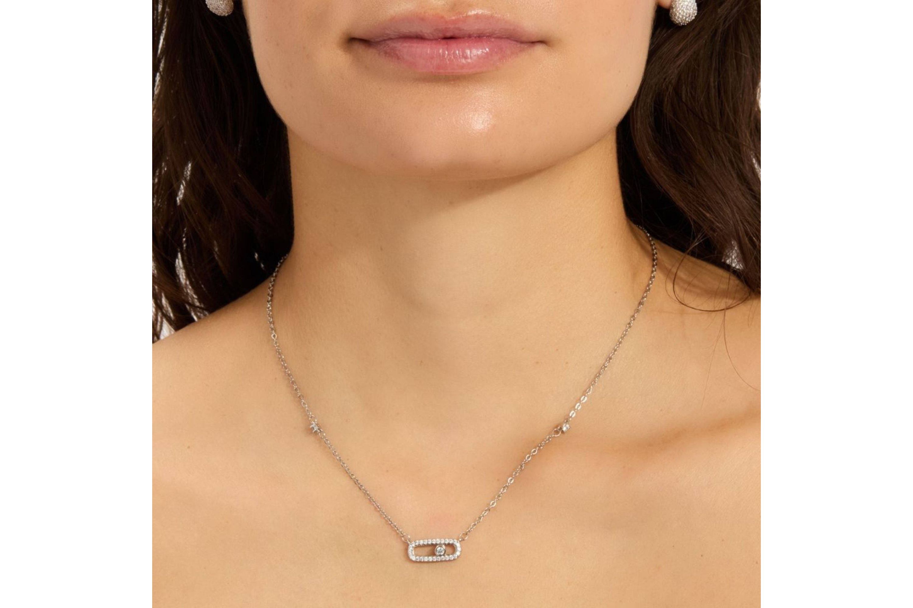 Sterling Silver Plated Adjustable CZ Dancing Stone Necklace
