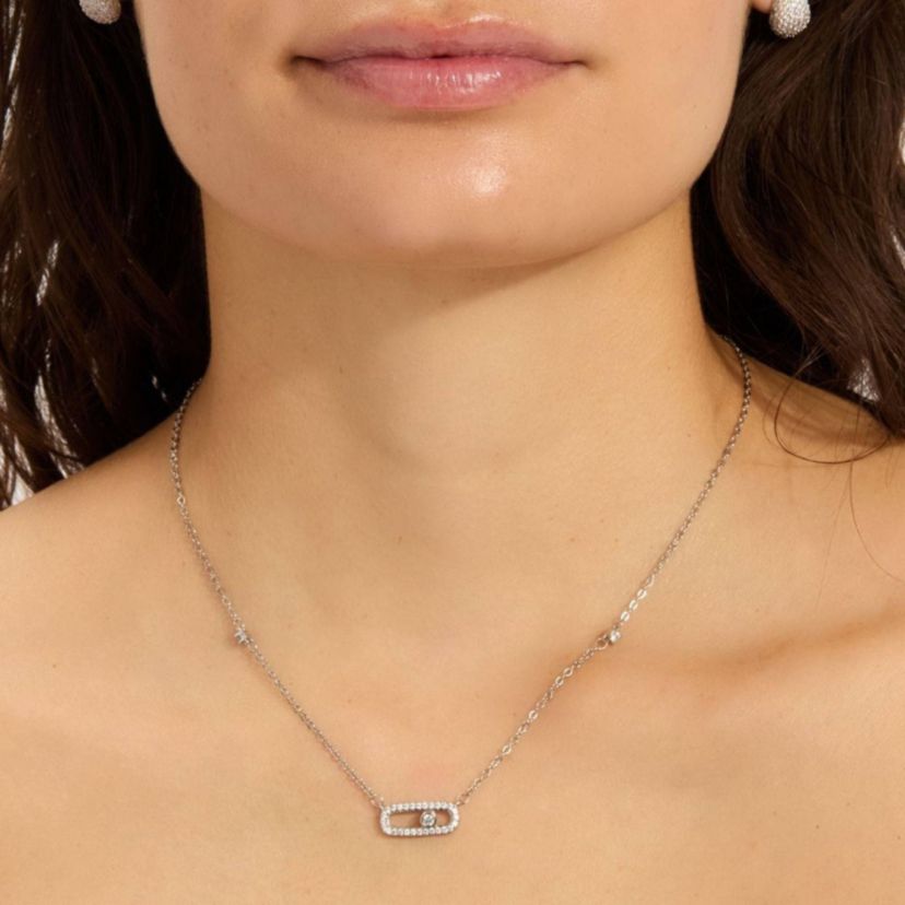 Sterling Silver Plated Adjustable CZ Dancing Stone Necklace