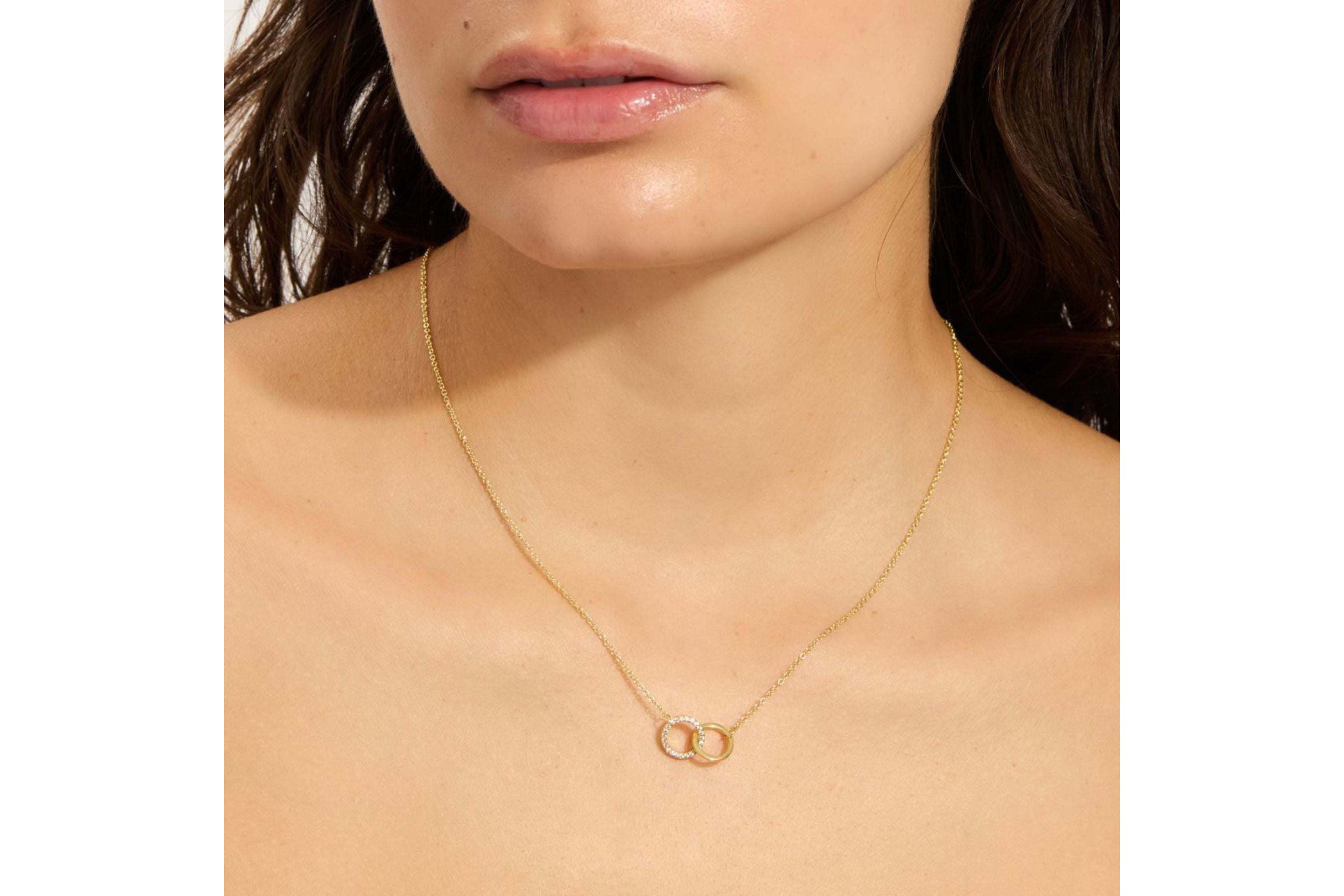 14k Gold Plated Adjustable Pave CZ Rings Necklace