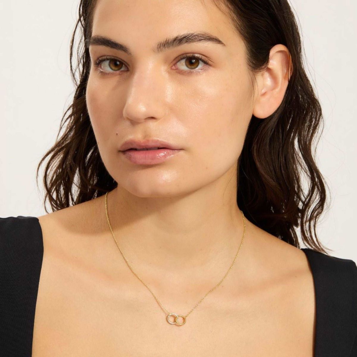 14k Gold Plated Adjustable Pave CZ Rings Necklace