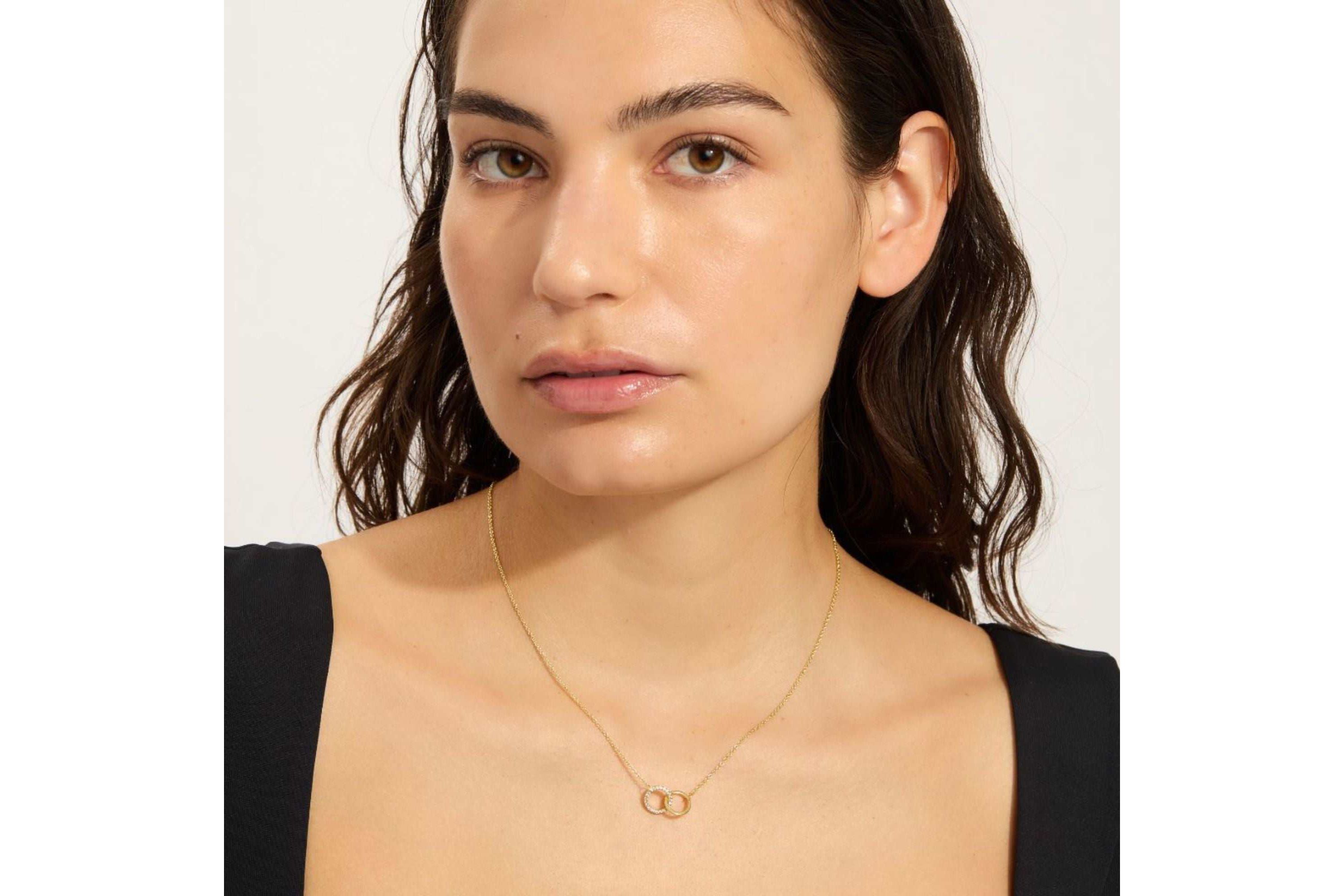 14k Gold Plated Adjustable Pave CZ Rings Necklace