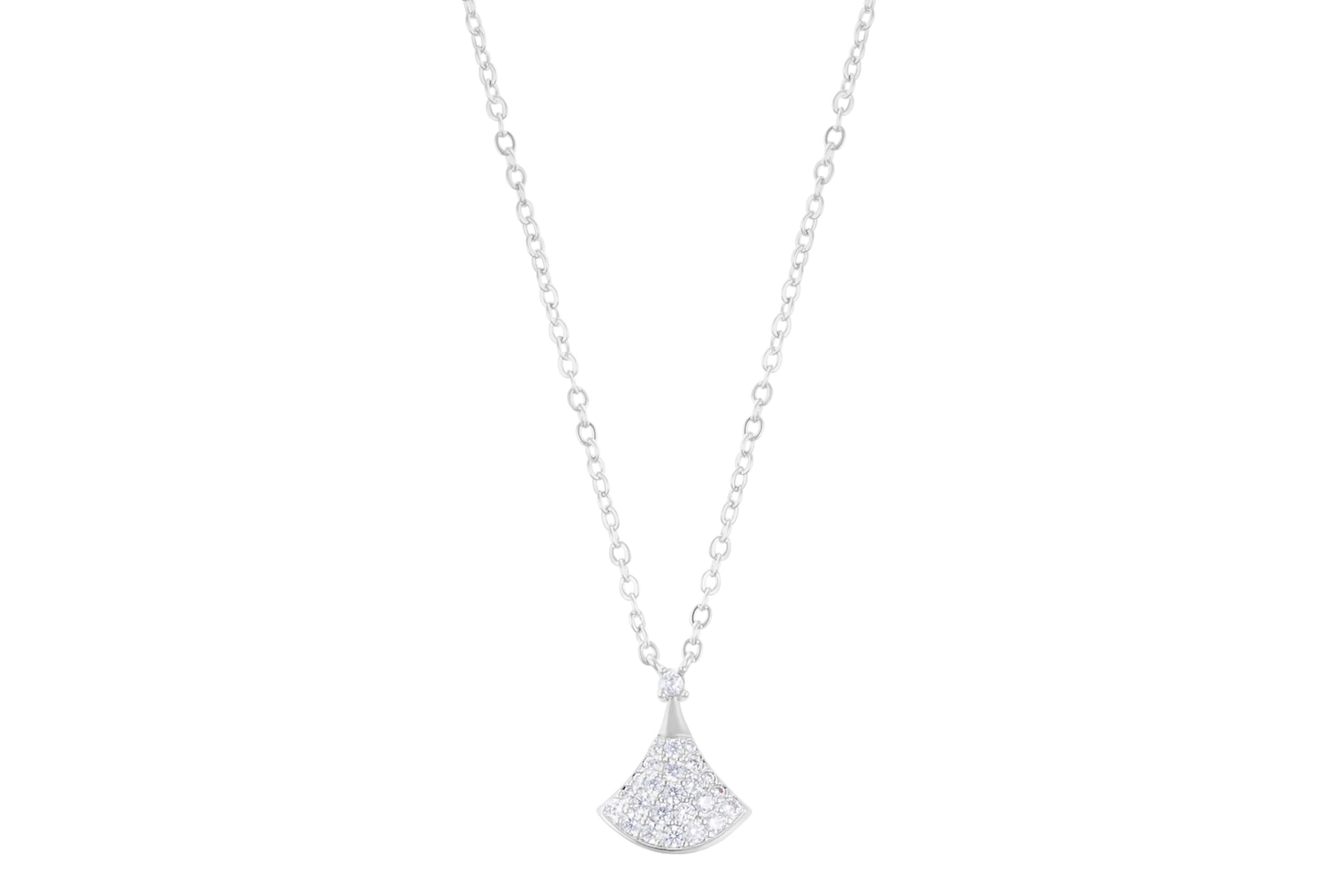 Sterling Silver Plated Pave CZ Leaf Pendant Necklace