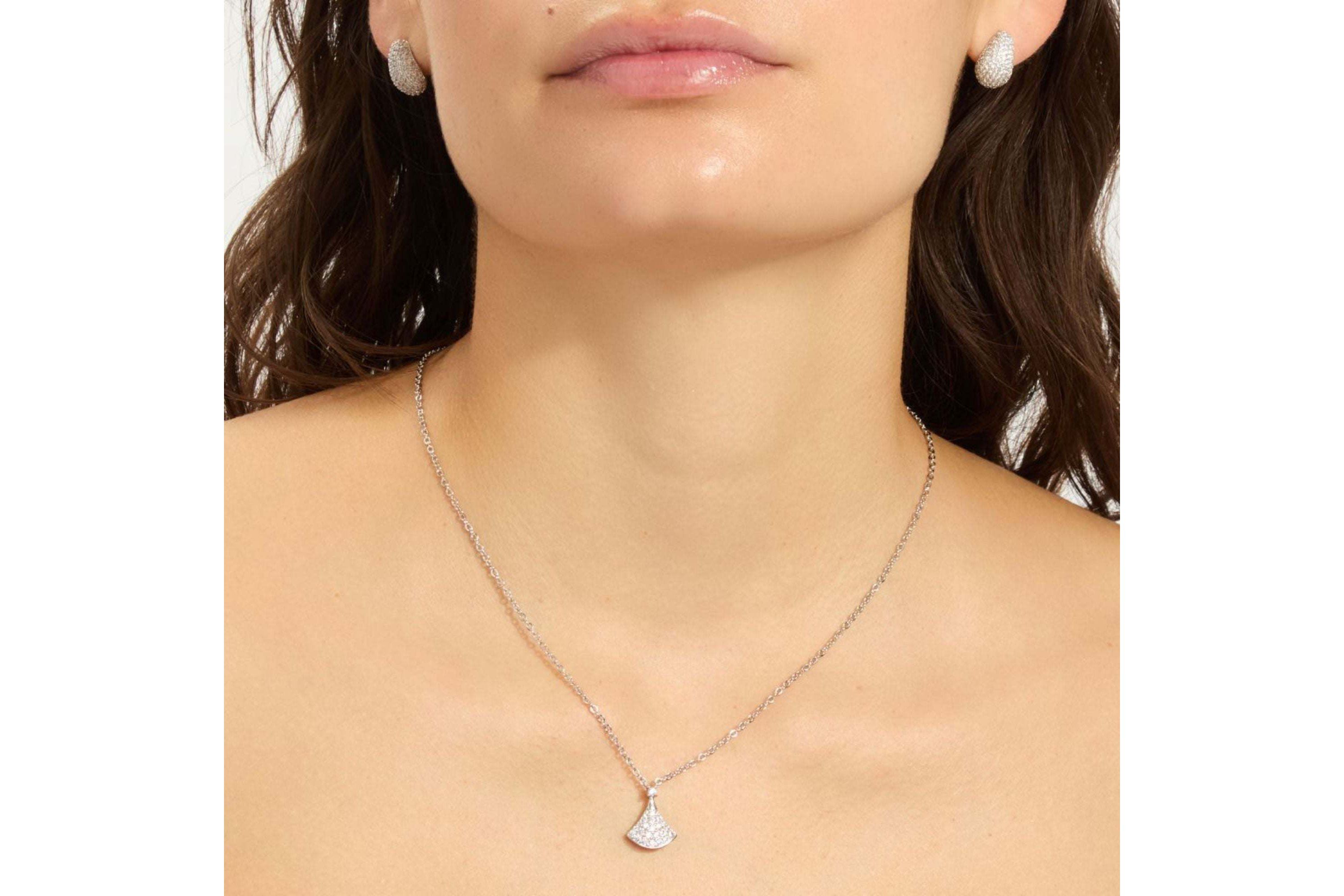 Sterling Silver Plated Pave CZ Leaf Pendant Necklace