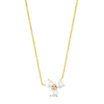 Adornia 14k Gold Plated Adjustable 3-Point Freshwater Pearl Flower with CZ Necklace