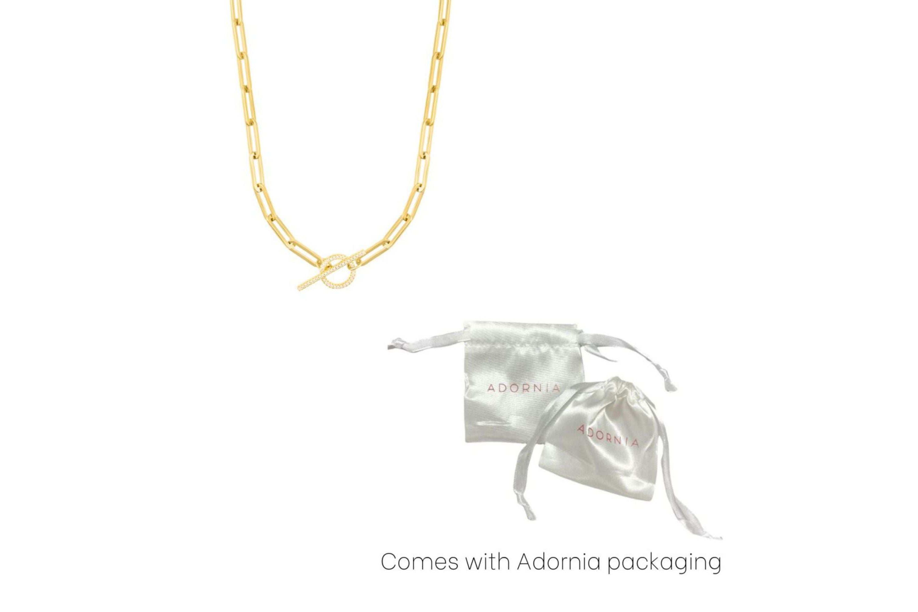 14k Gold Plated Paperclip CZ Toggle Necklace