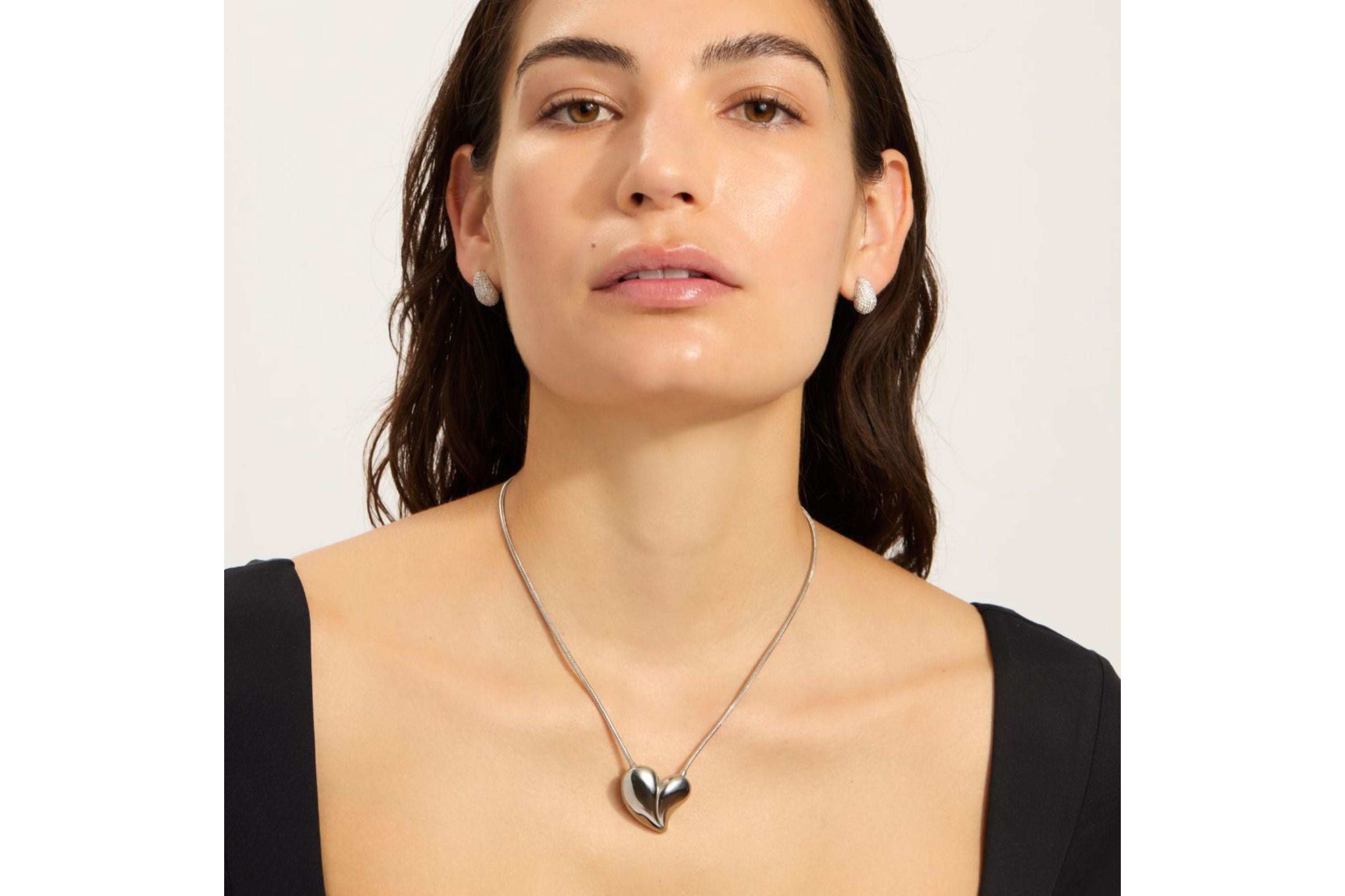 Tarnish Resistant Silver Plated Oversized Puffy Heart Necklace