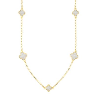 Adornia Gold Plated 36" Mother of Pearl Flower Station Necklace, White