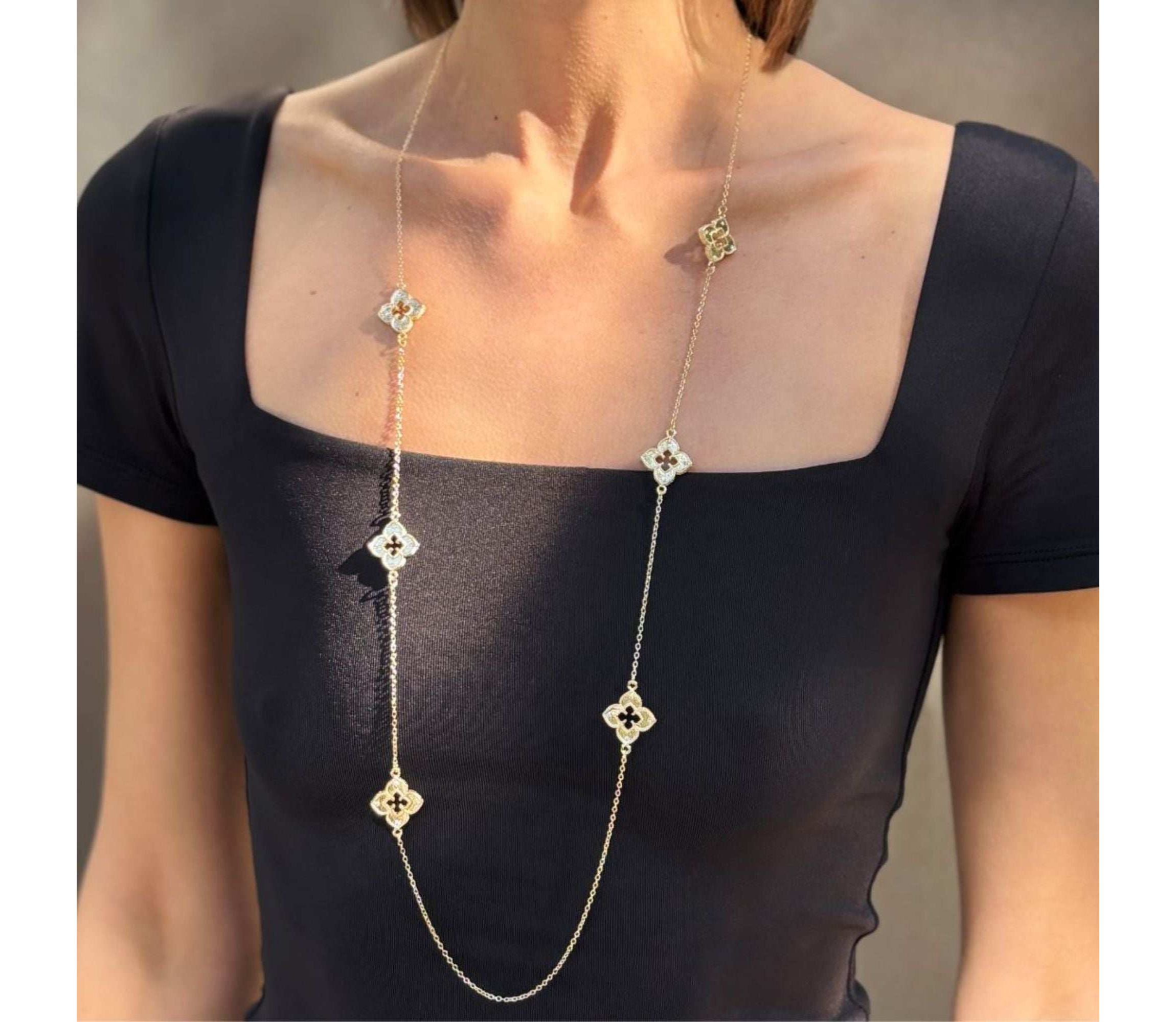 Gold Plated 36" Clover Station Necklace