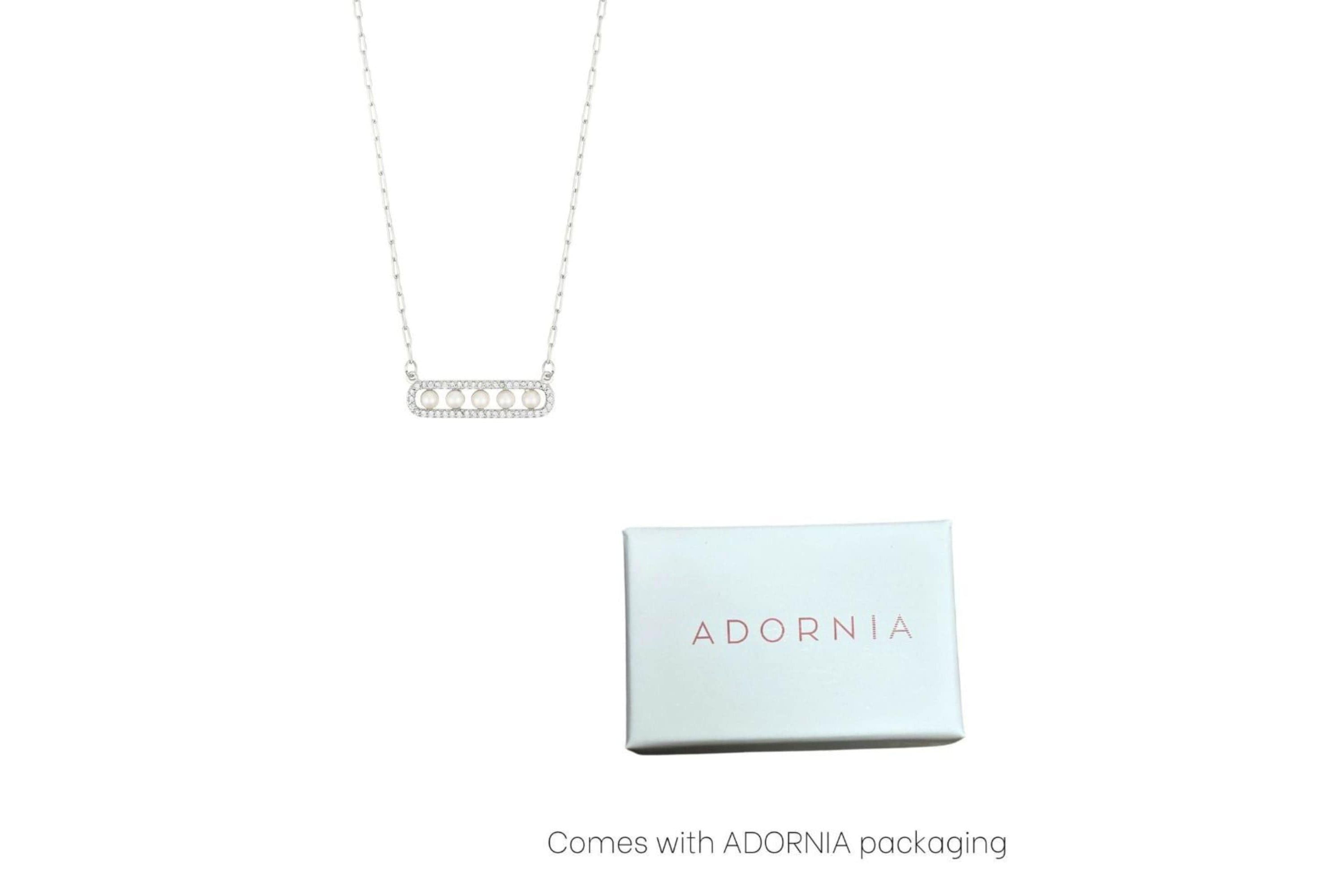 Silver Plated Pearl Pave Bar Necklace