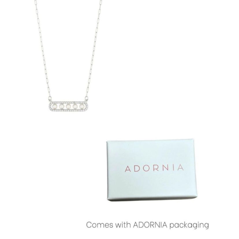Silver Plated Pearl Pave Bar Necklace
