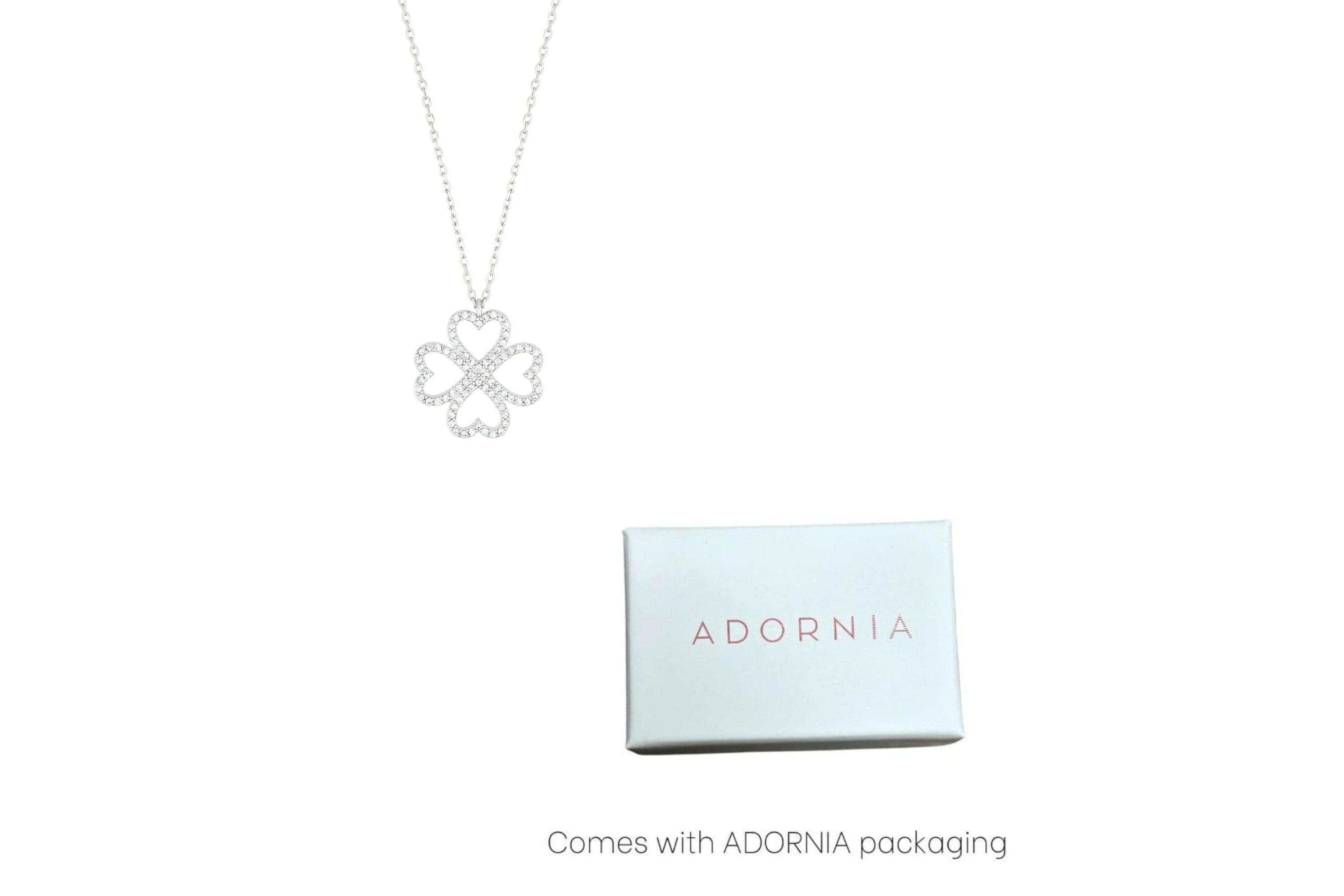 Silver Plated Heart-Shaped Pave Clover Necklace