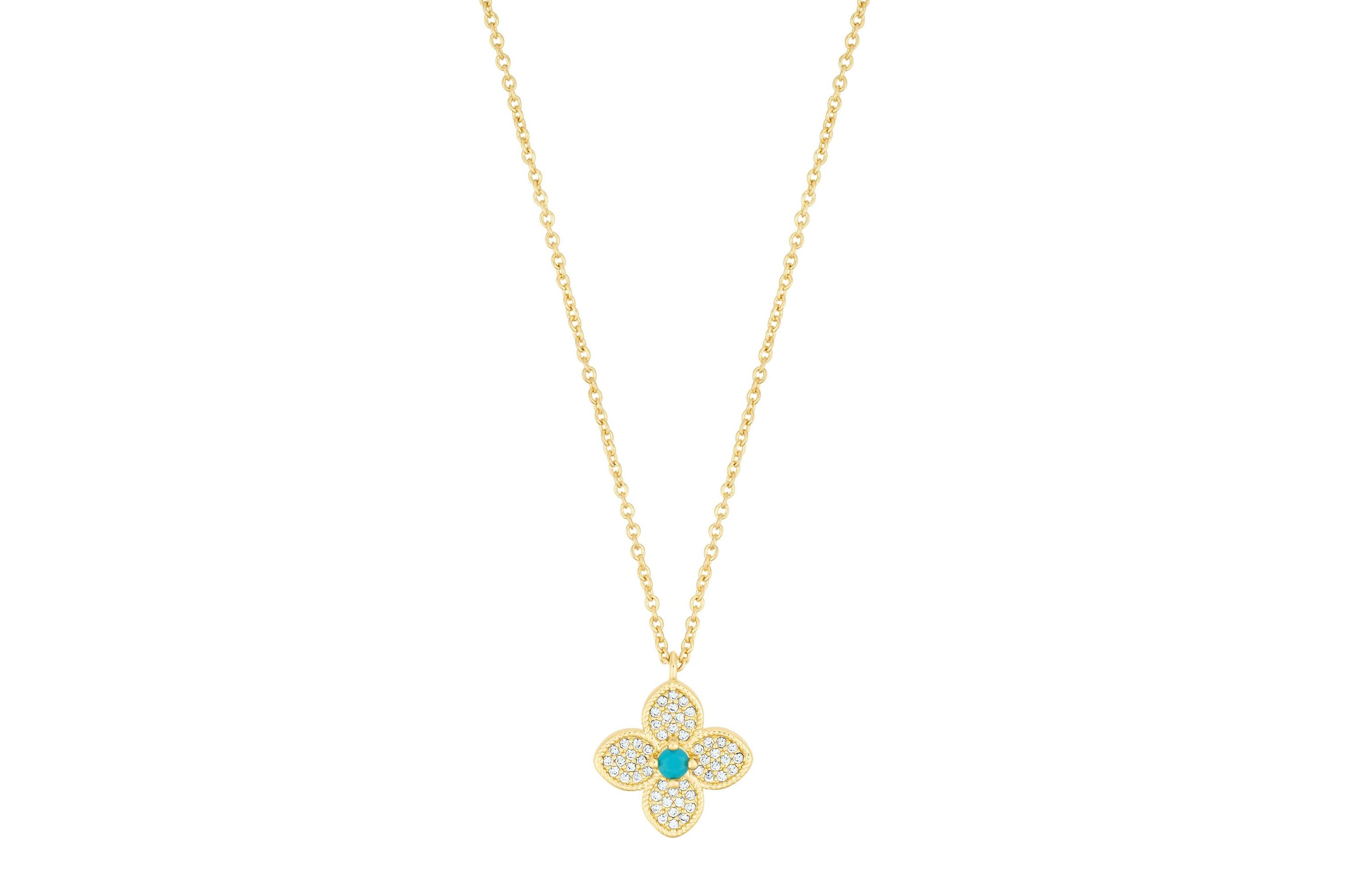 14k Gold Plated Turquoise Flower Necklace