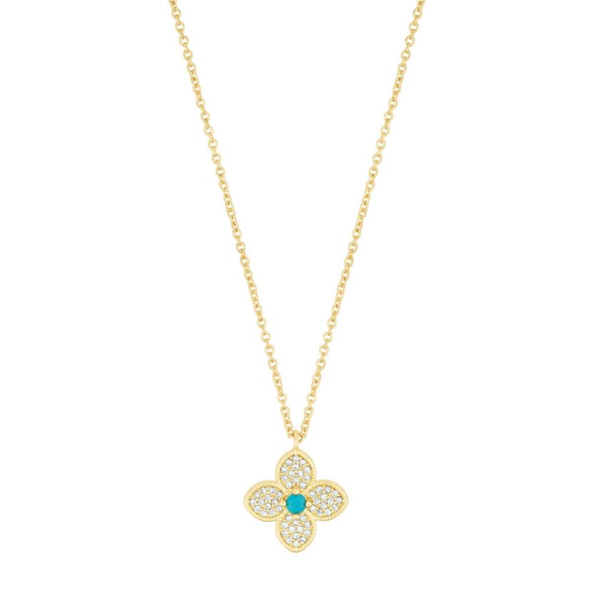14k Gold Plated Turquoise Flower Necklace