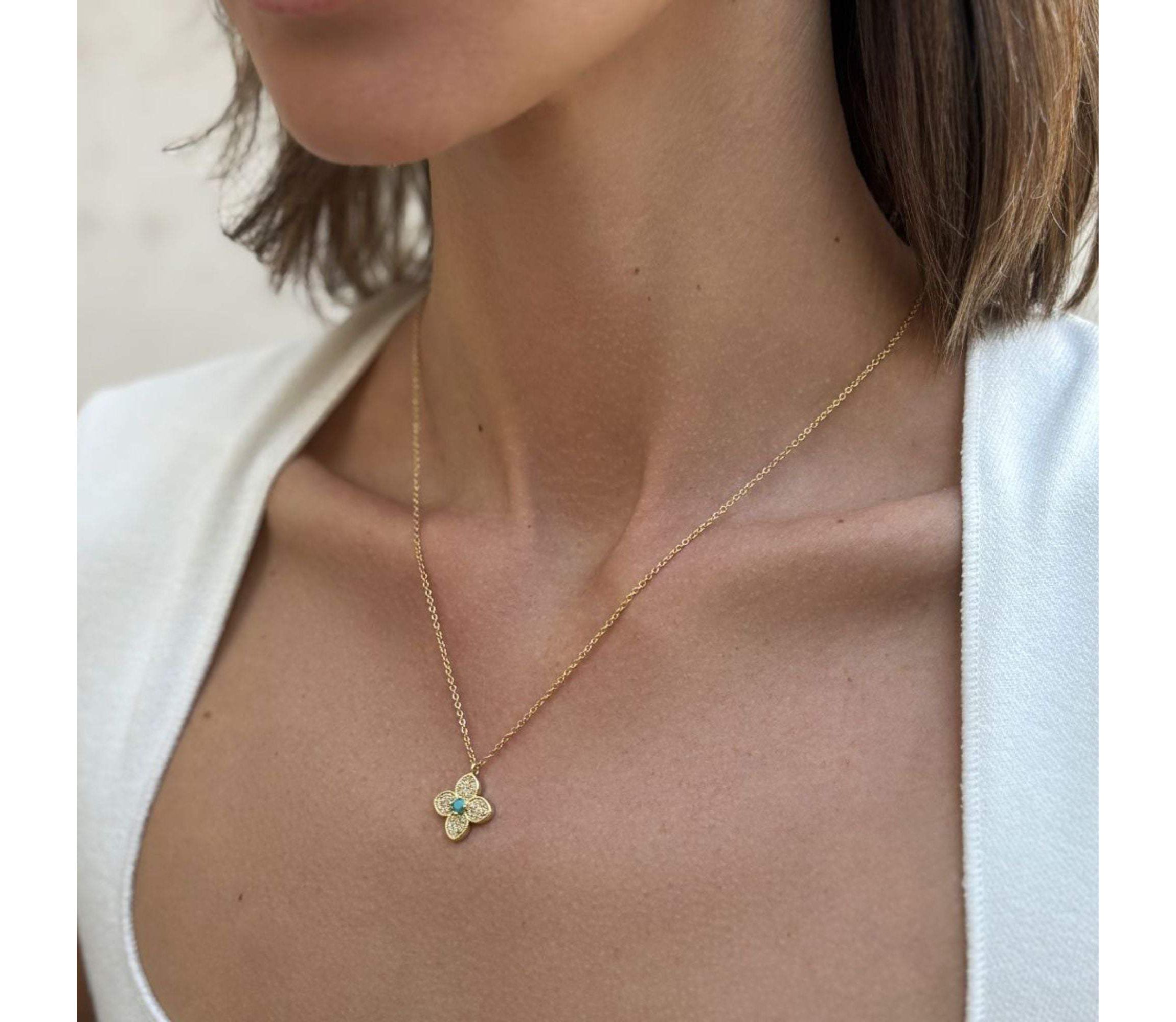 14k Gold Plated Turquoise Flower Necklace