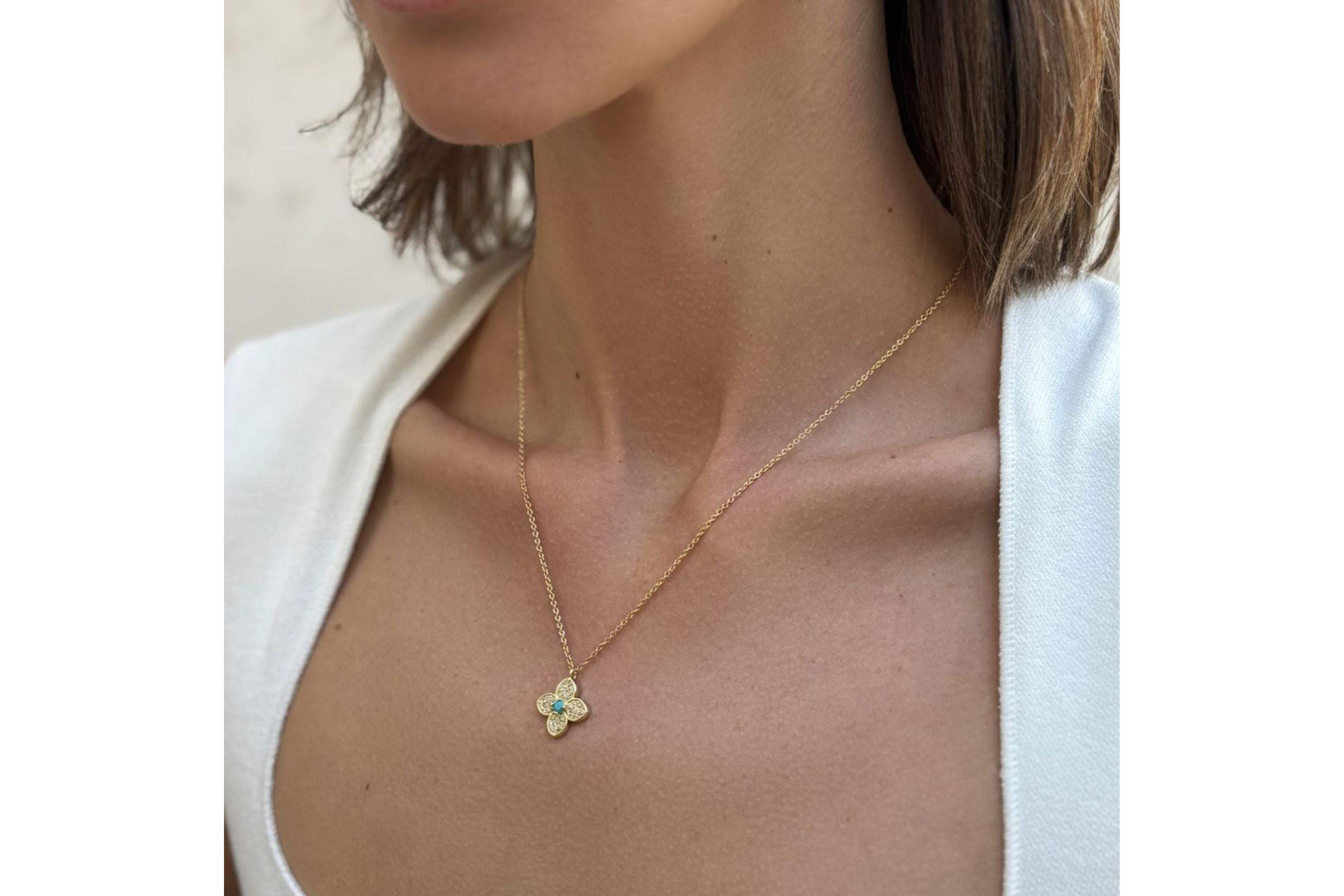 14k Gold Plated Turquoise Flower Necklace