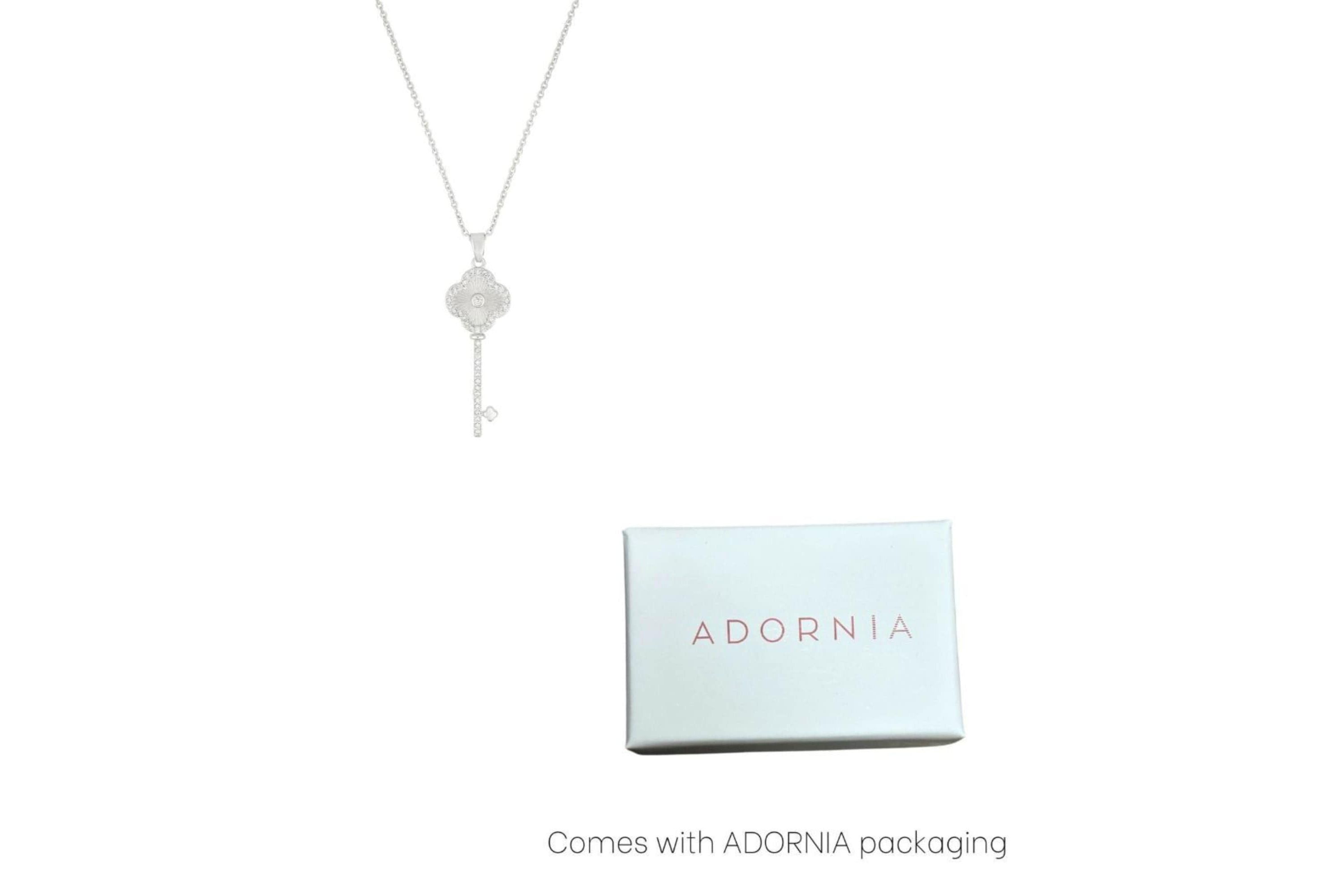 Silver Plated Pave Clover Key Pendant Necklace
