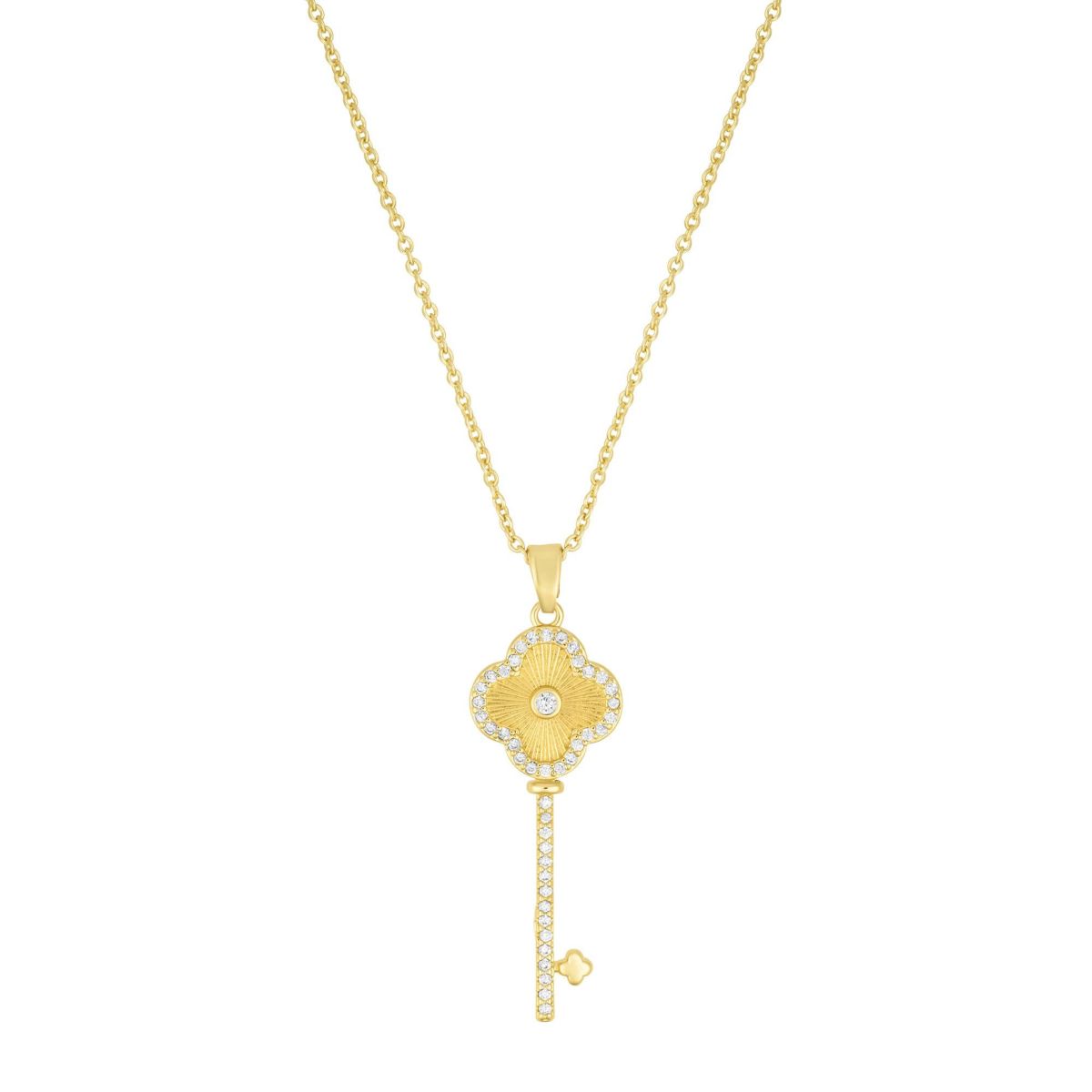 14k Gold Plated Pave Clover Key Pendant Necklace