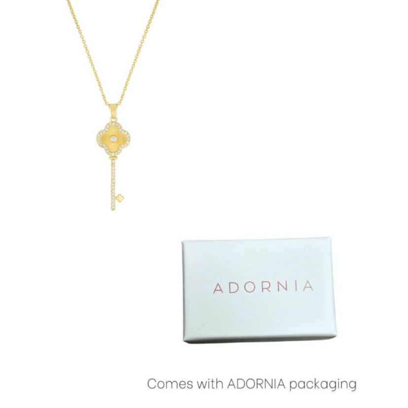 14k Gold Plated Pave Clover Key Pendant Necklace