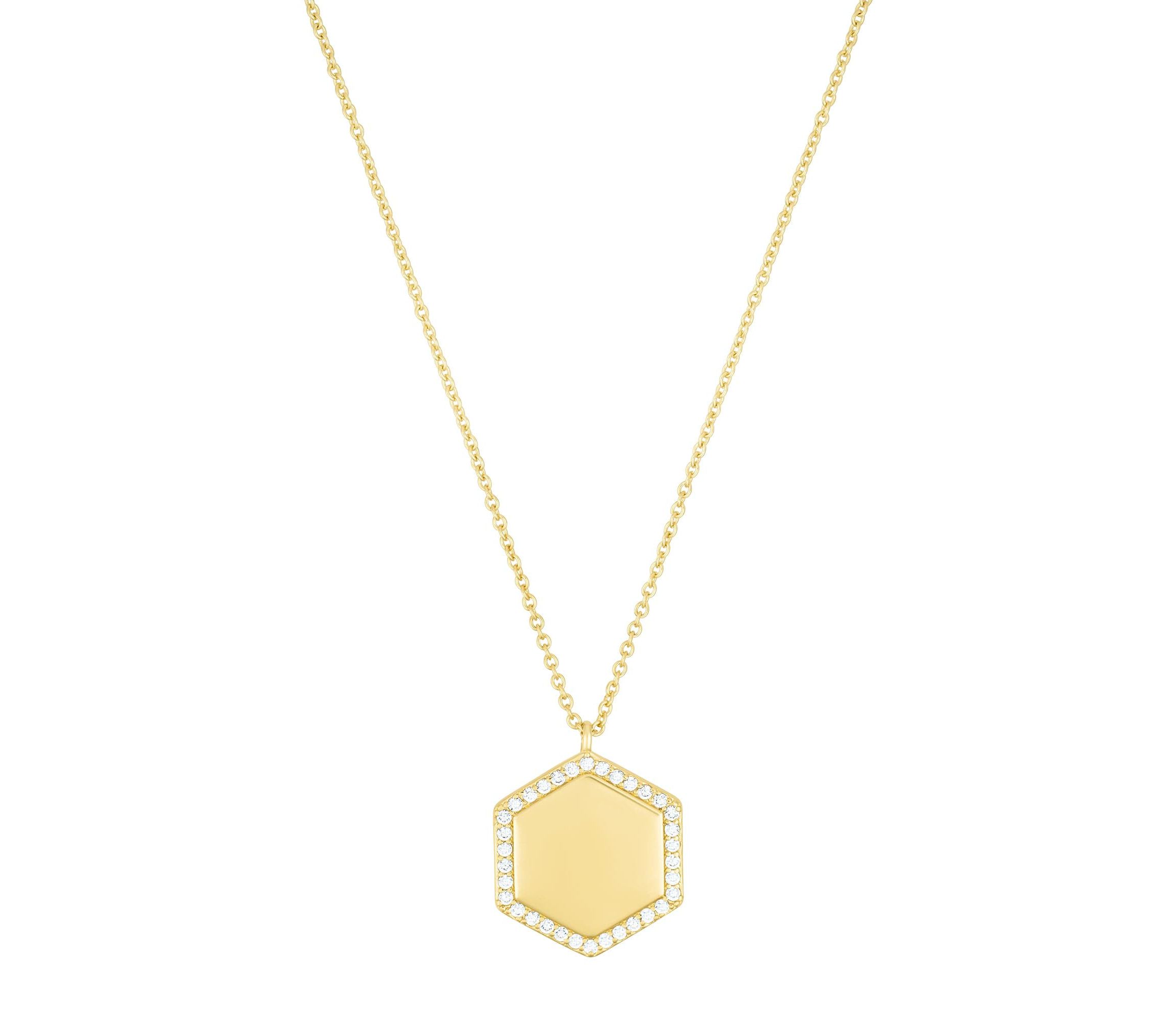 14k Gold Plated Pave Hexagon Pendant Necklace