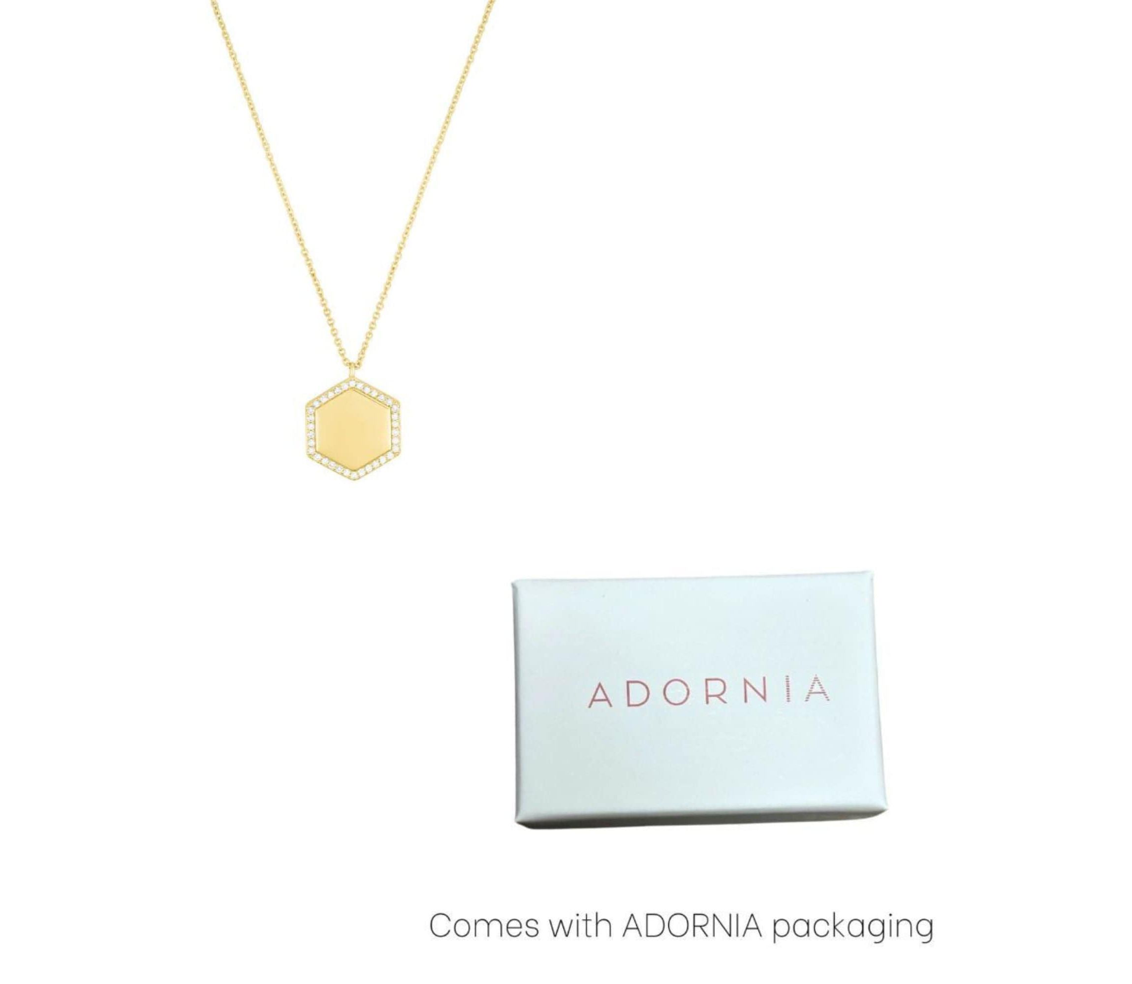 14k Gold Plated Pave Hexagon Pendant Necklace
